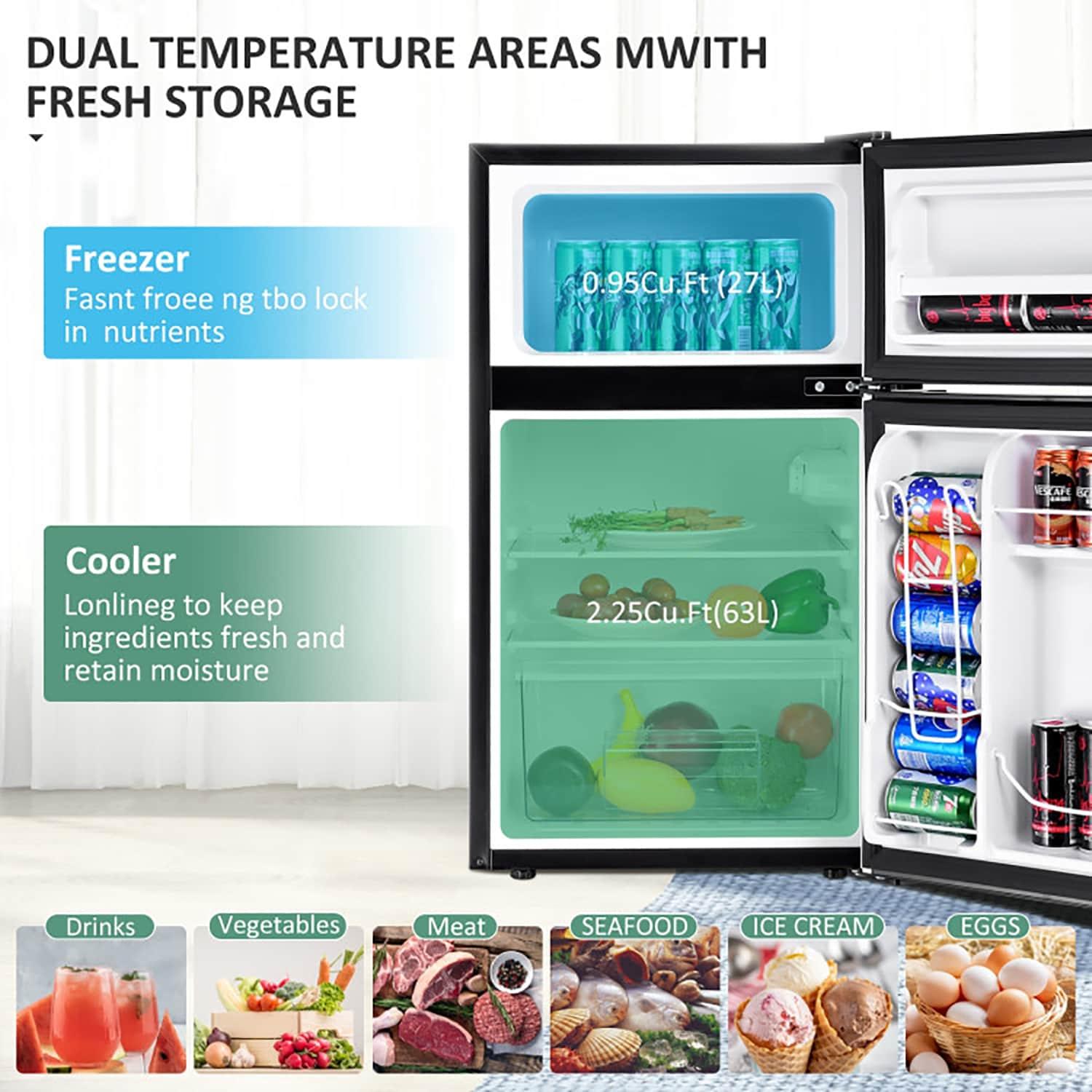 Costway Costway 3.2 Cubic Feet Portable Freestanding Mini Fridge with Freezer