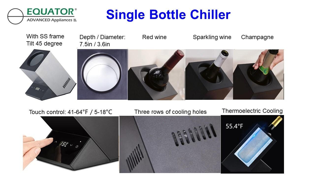 Equator Advanced Appliances Equator 110V/12V Portable Electric Wine Chiller for Red, White, Champagne, and Water Bottles, 750mL Single Bottle Cooler, Stainless Body, Rechargeable, 24h Cold, Ideal for Parties & Gifts