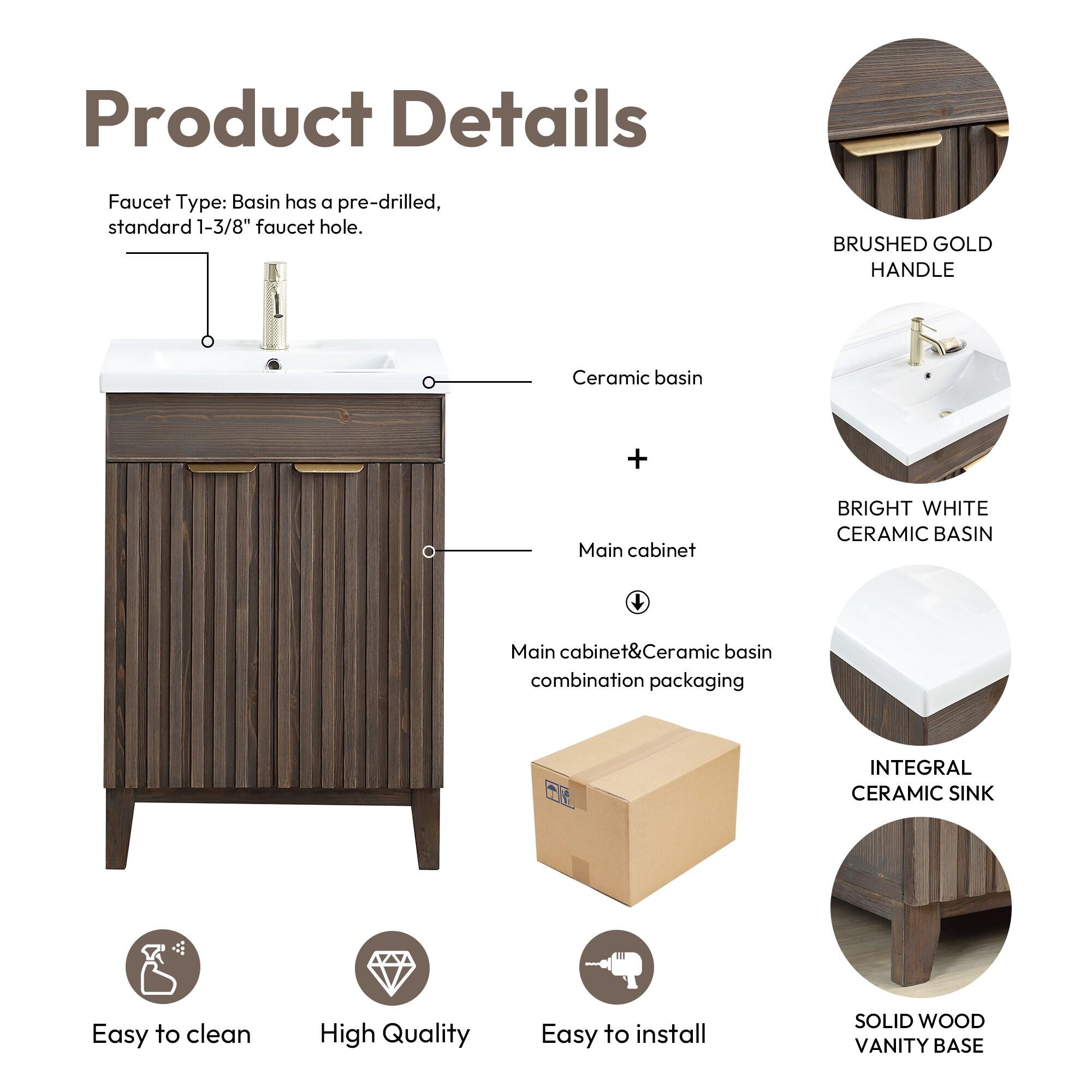 Palos 24" Single Bath Vanity in Spruce Antique Brown with White Ceramic Basin