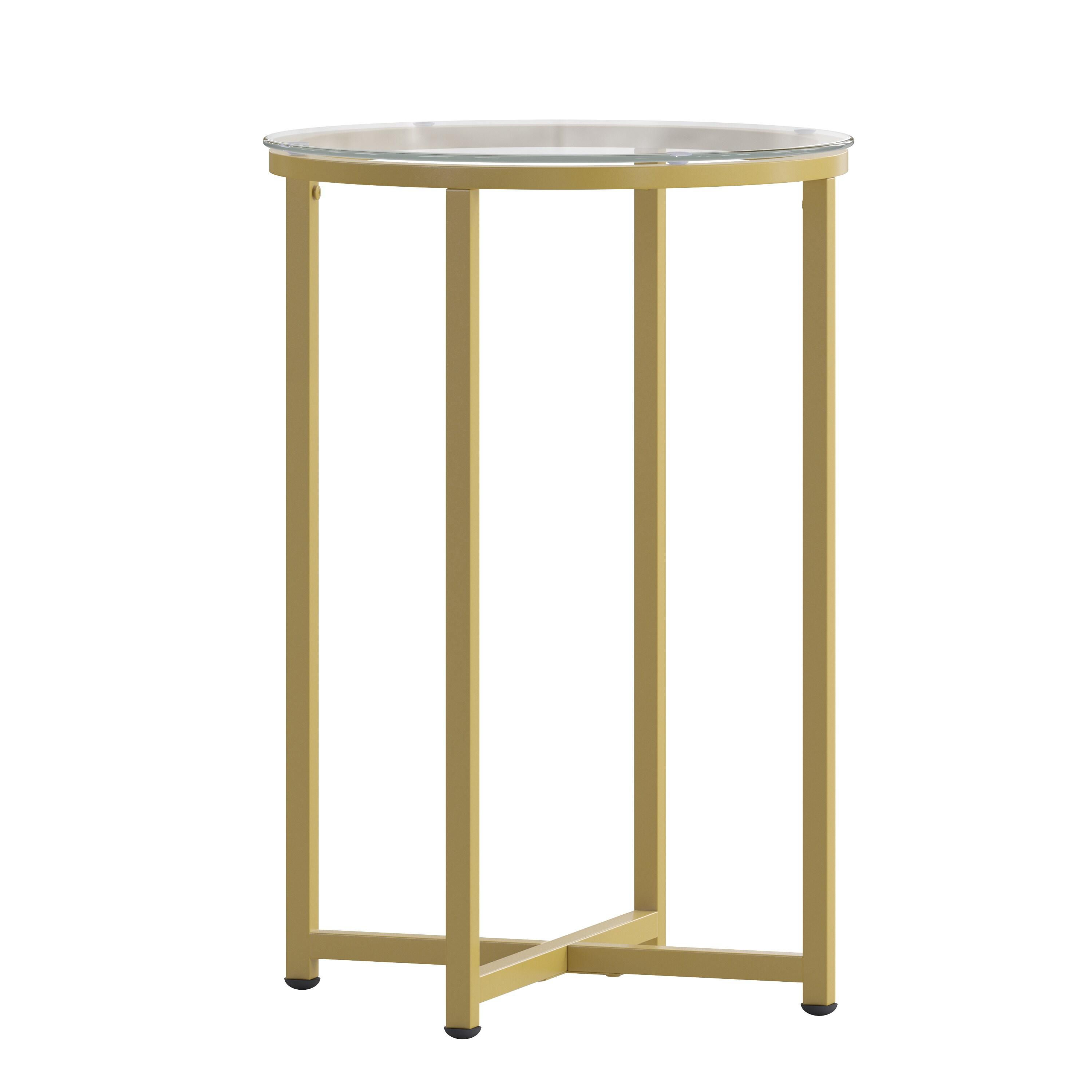 Flash Furniture Greenwich Collection End Table - Modern Clear Glass Accent Table with Crisscross Brushed Gold Frame