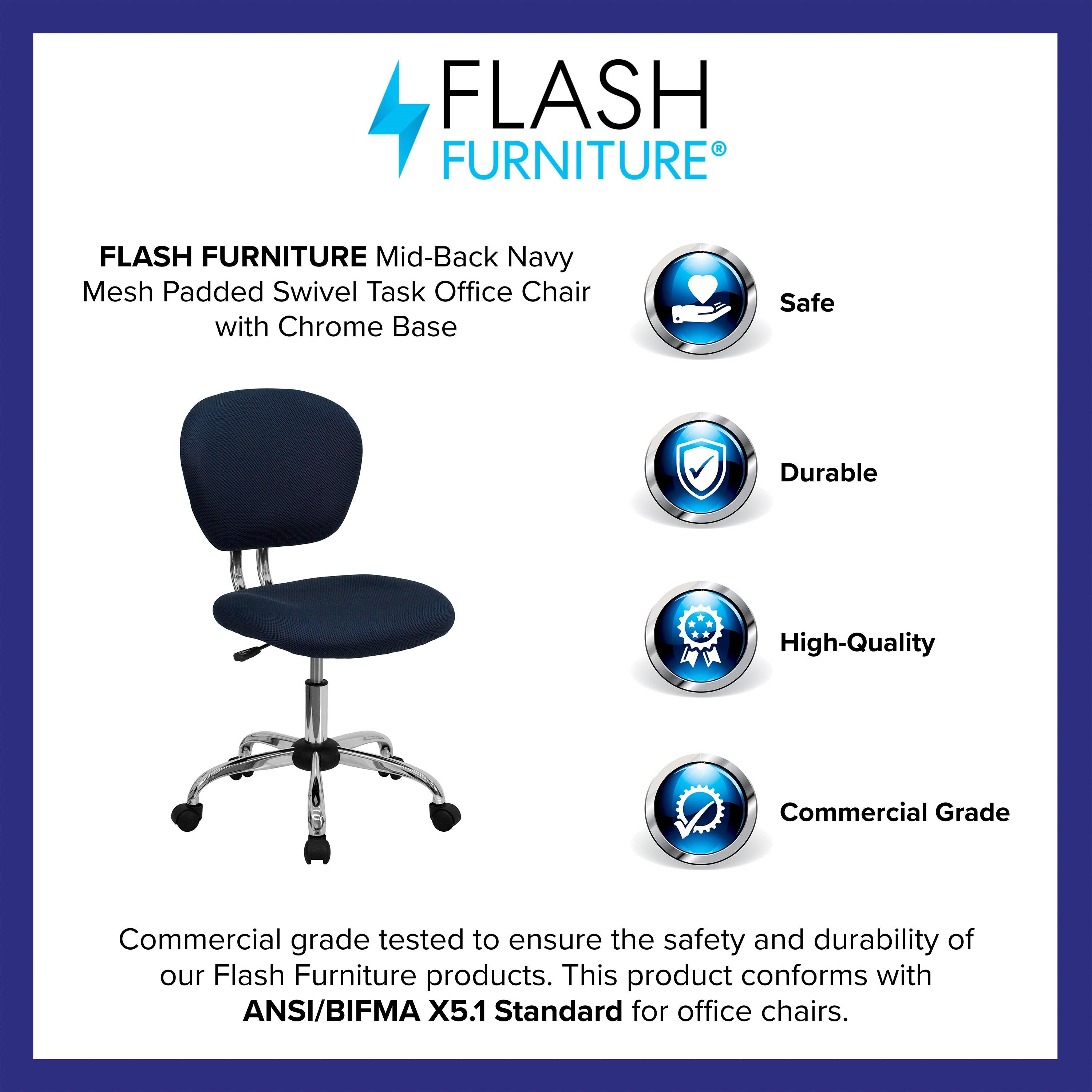 Flash Furniture Mid-Back Navy Mesh Padded Swivel Task Office Chair with Chrome Base