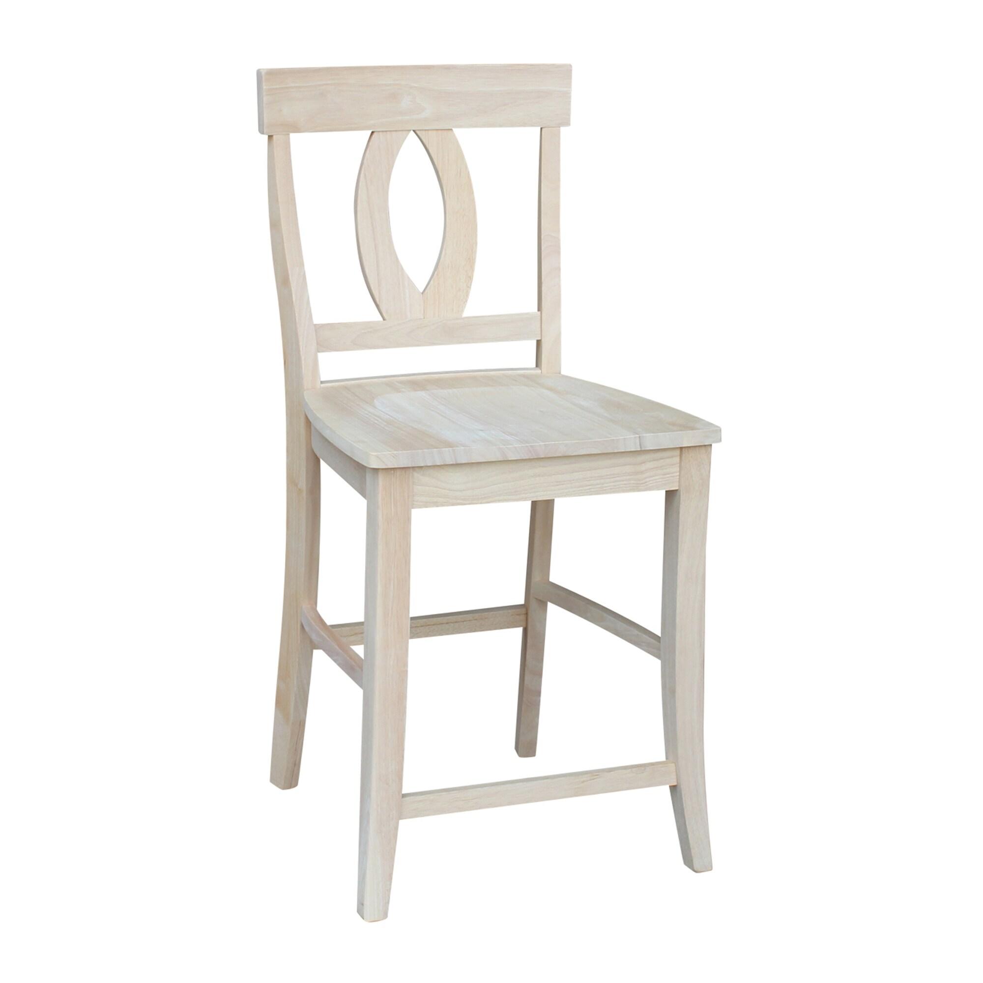 Counter Height Barstool Verona Unfinished - International Concepts: Rubberwood, Square Back, 24" Seat Height