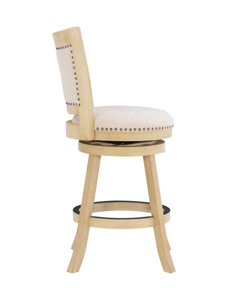 Tift Buff Nailhead Swivel Counter Height Barstool Gray - Linon: Solid Wood, Beige Linen Upholstery