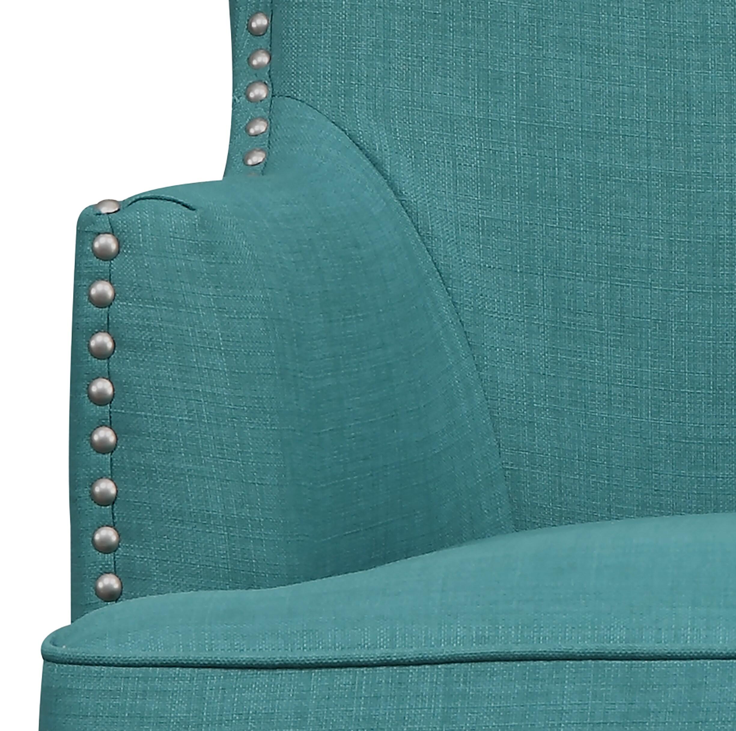 Picket House Furnishings Karson High Back Upholstered Chair Teal: Occasional Slipper Chair, Polyester Fabric, Wood Legs