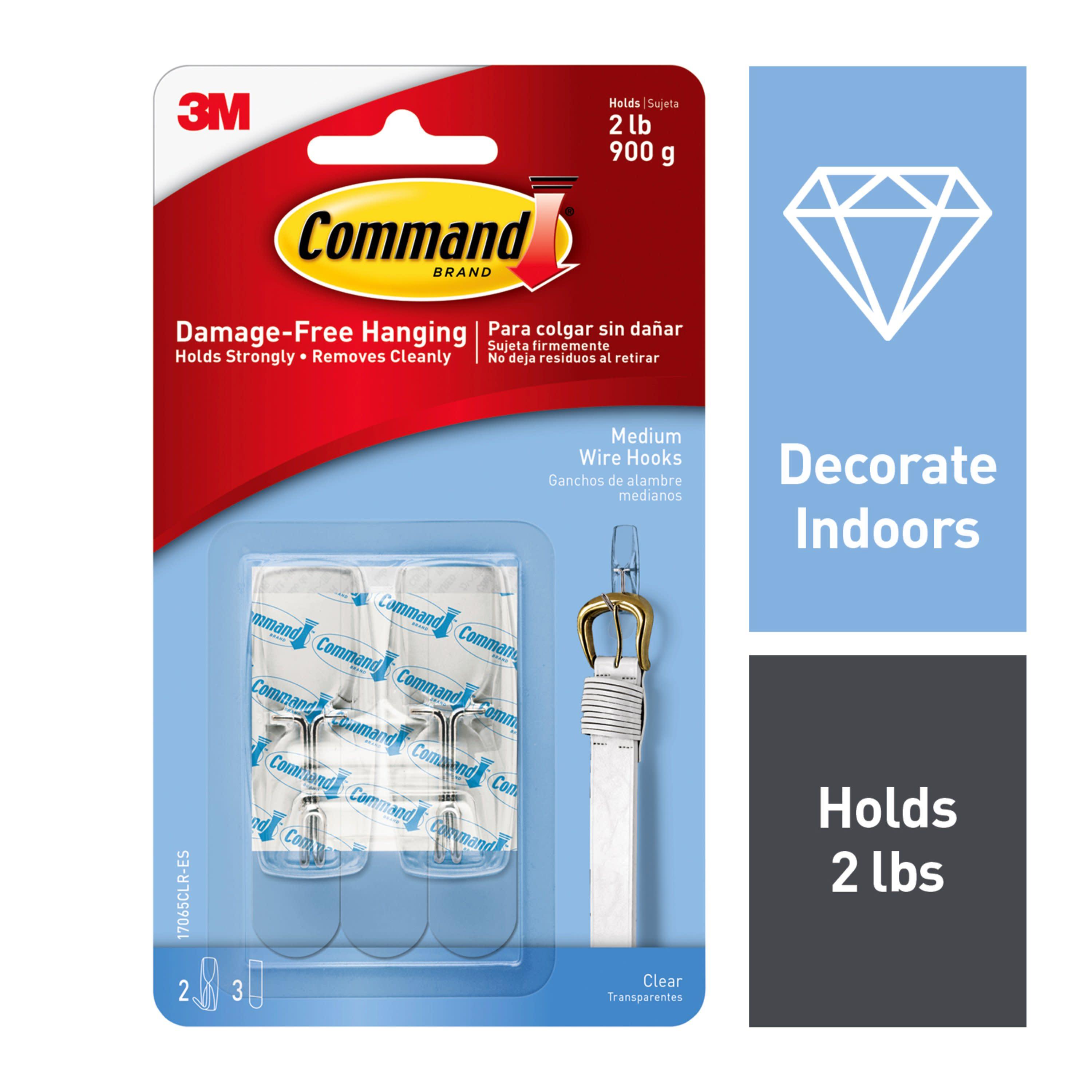 Command Medium Sized Wire Toggle Decorative Hook Clear: Adhesive Hooks, 2 Pack, 2 lb Capacity, Plastic, 2.169" Height