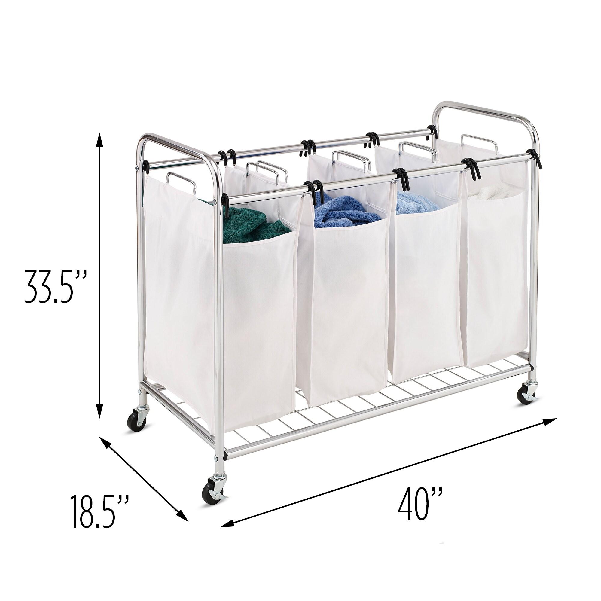 Honey-Can-Do Quad Laundry Sorter Chrome: Steel Frame, Removable Liner, Wheels, White, 4 Sorter Bags, 10 Volume Capacity