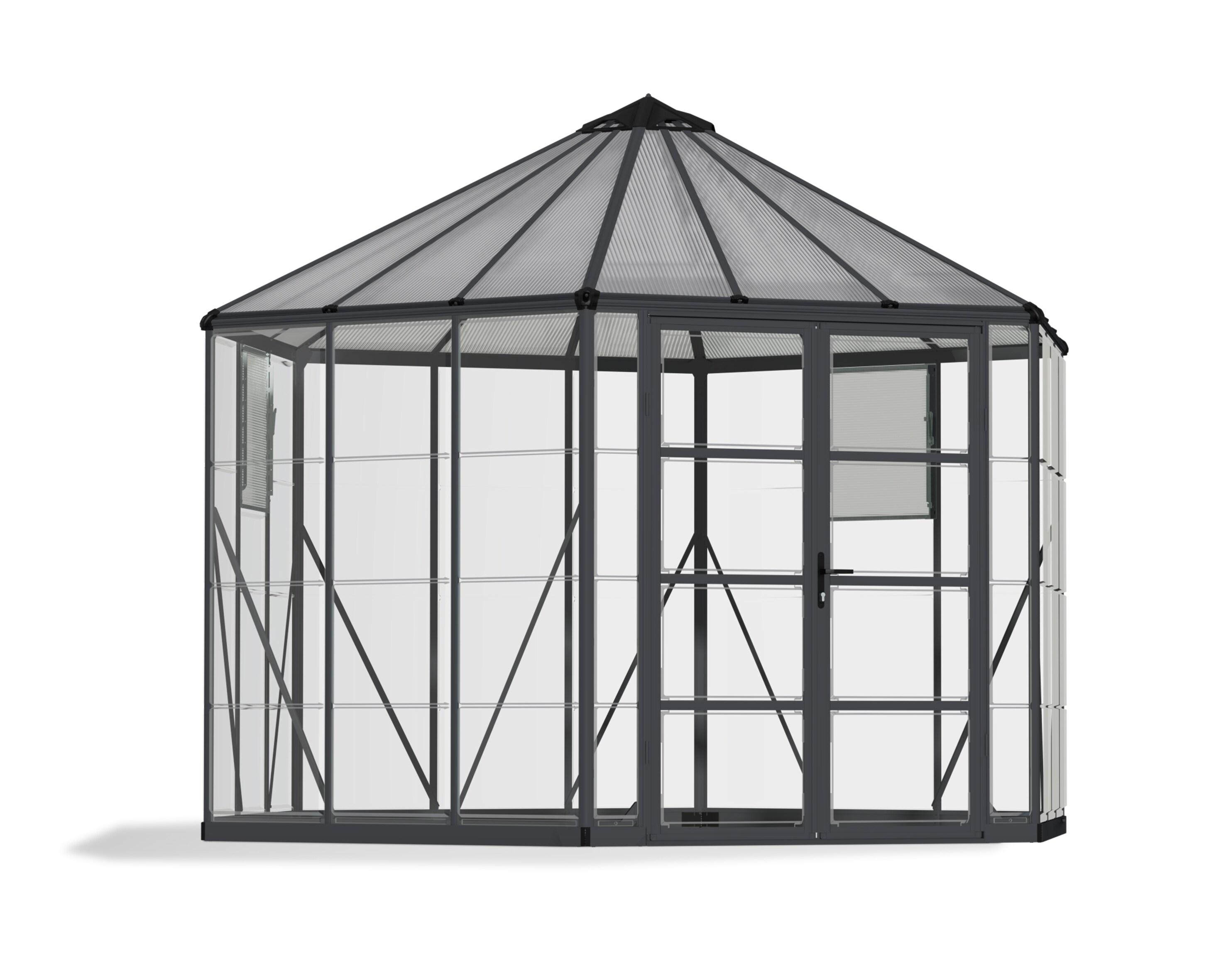 Canopia Palram - Canopia Oasis 12' x 10' Hexagonal Walk-In Hobby Polycarbonate Aluminum Frame Greenhouse Outdoor Living Structure - Gray