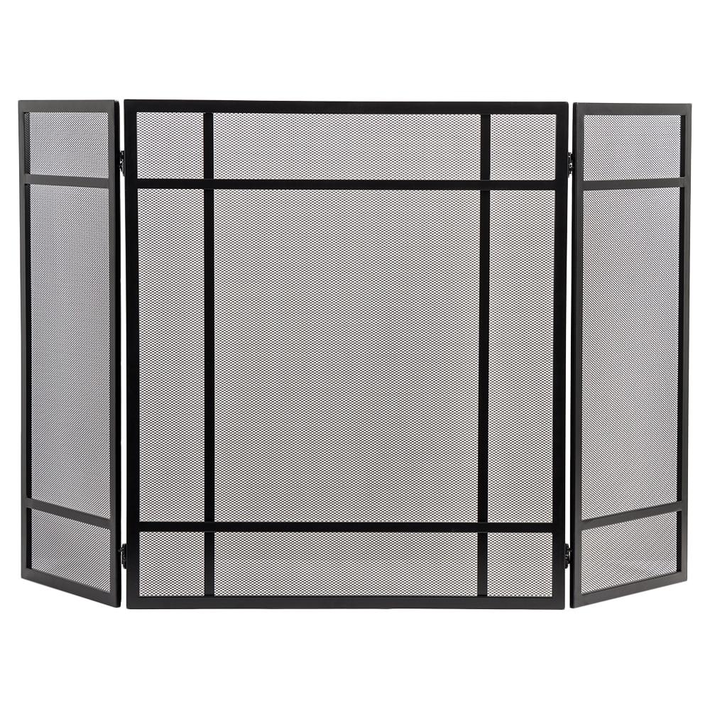 Country Living Pinecrest Mesh Fireplace Screen with Durable 3-Panel Steel Frame - Brass Handles