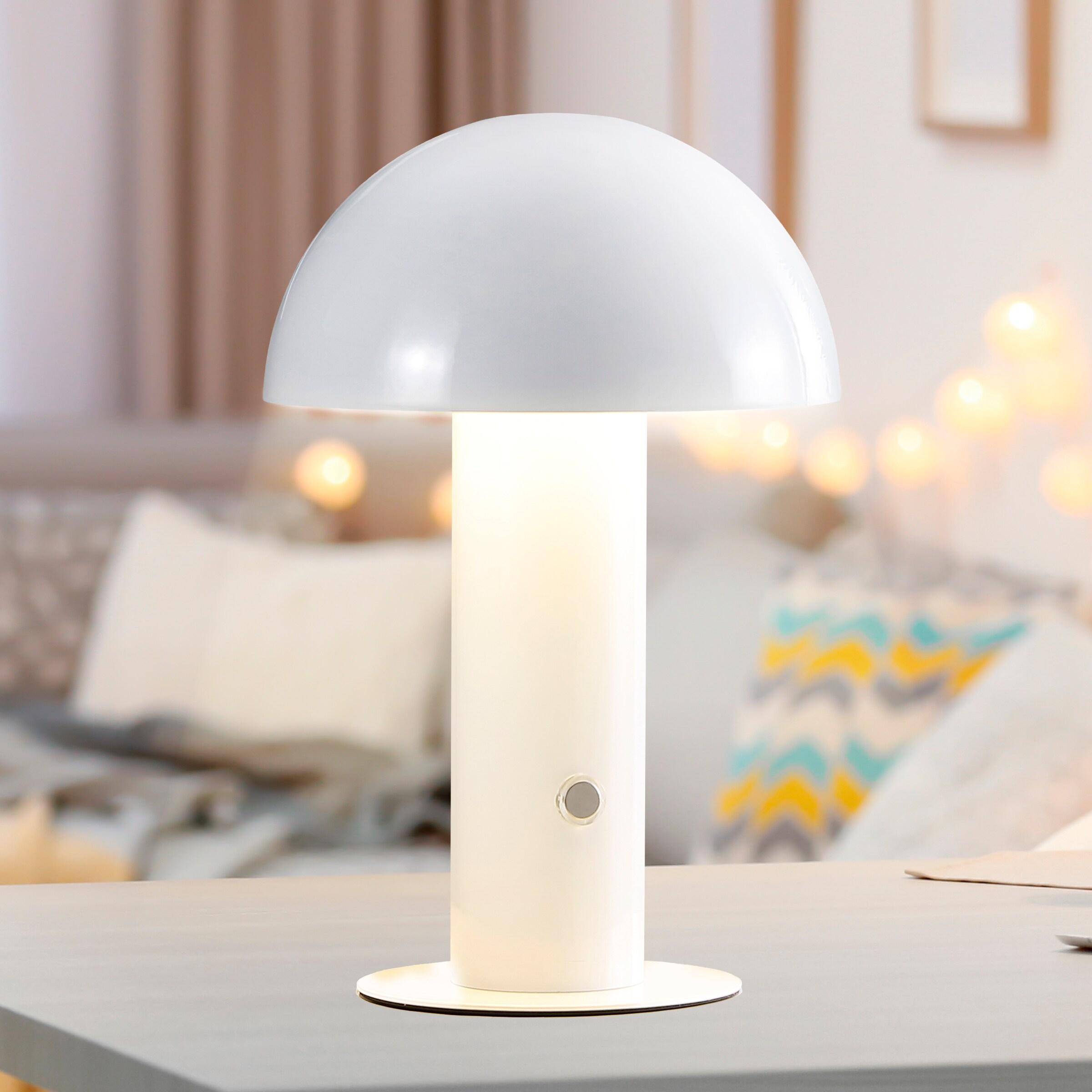 Boletus 10.75" Contemporary Bohemian Rechargeable/Cordless Iron Integrated Portable LED Mushroom Table Lamp, White