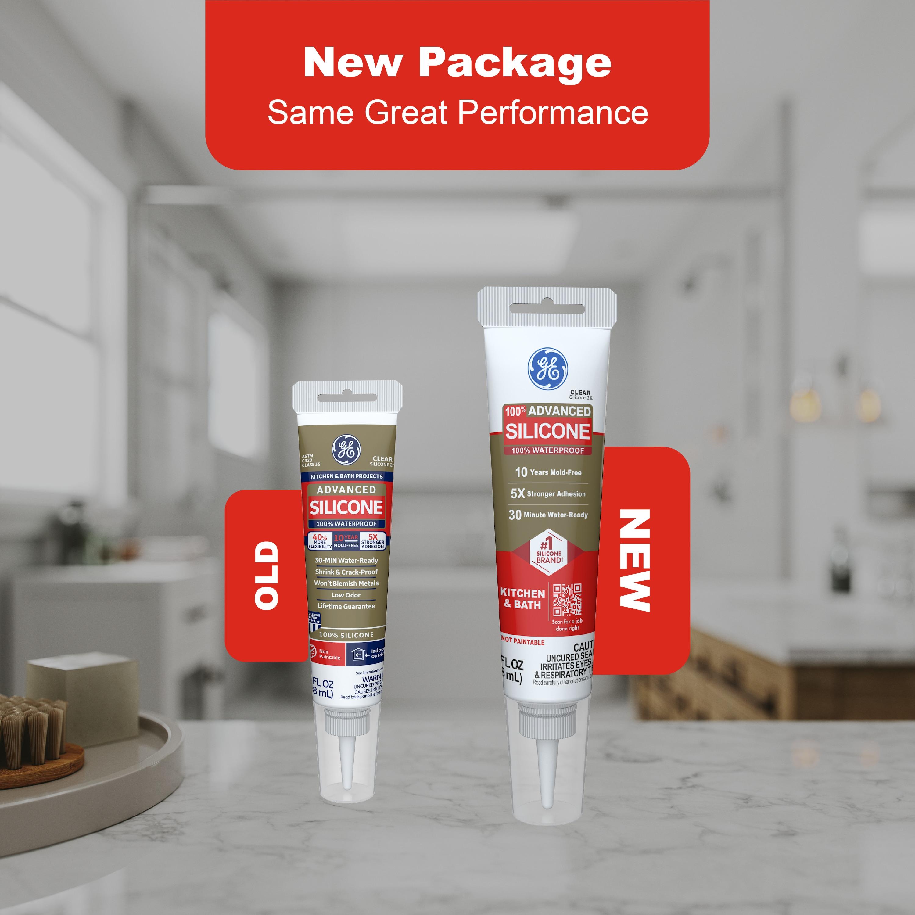 GE Advanced Silicone Kitchen & Bath Sealant, Pack of 1, Clear 2.8 fl oz Tube