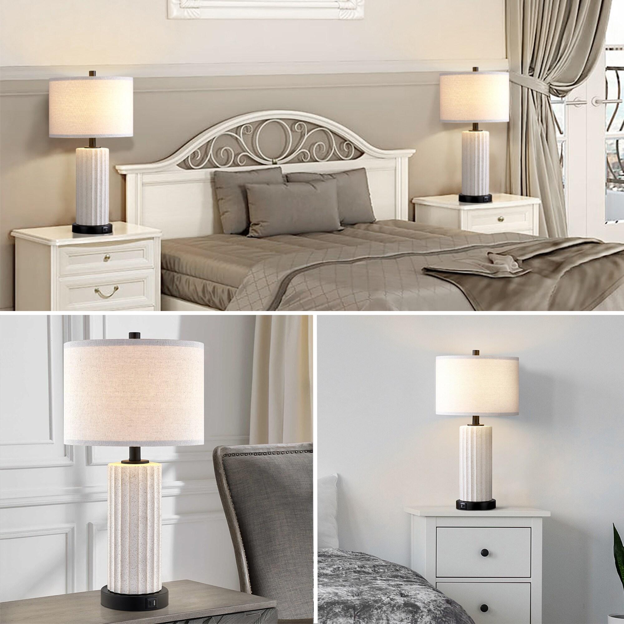 Kyrid 23''Ceramic Table Lamp Set of 2 Touch Control Bedside Lamps with USB Ports and AC Outlets (Bulbs Included)