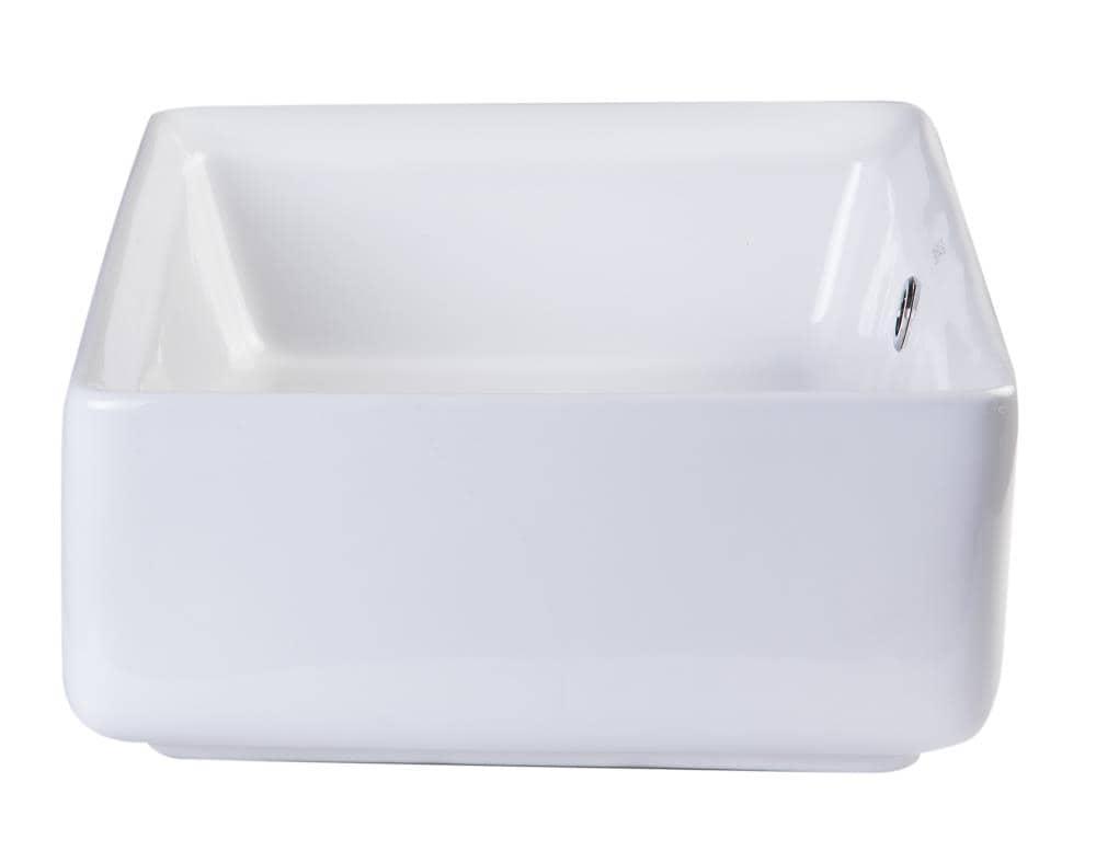 EAGO 14.125'' White Porcelain Rectangular Bathroom Sink with Overflow