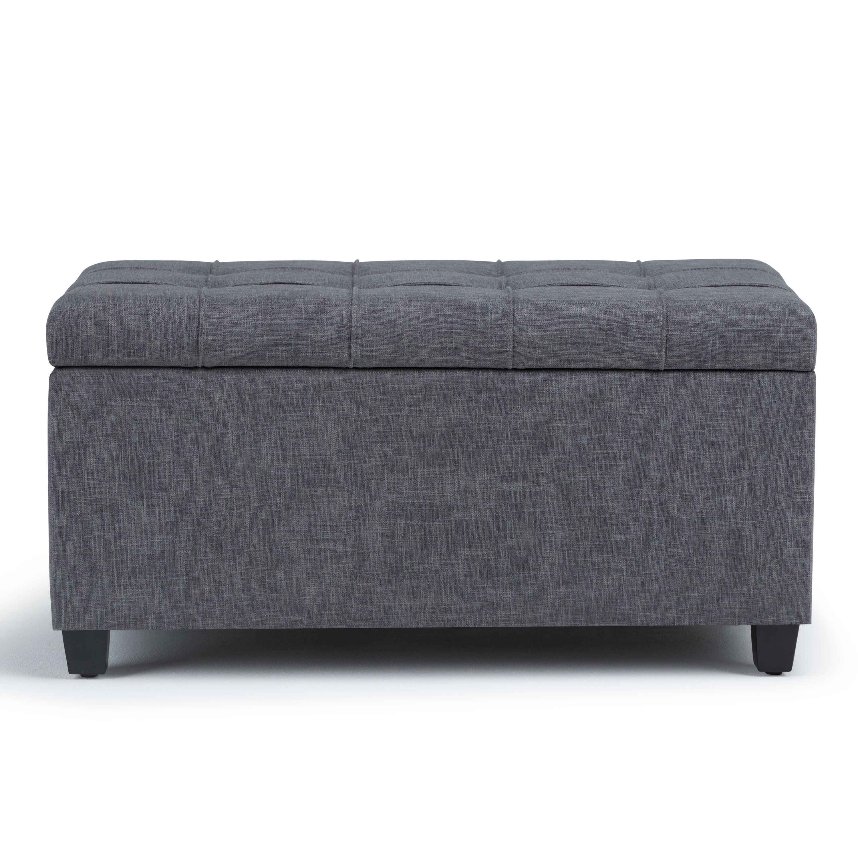 Simpli Home Sienna 33"W Upholstered Storage Ottoman Bench with Lift-Up Tufted Top