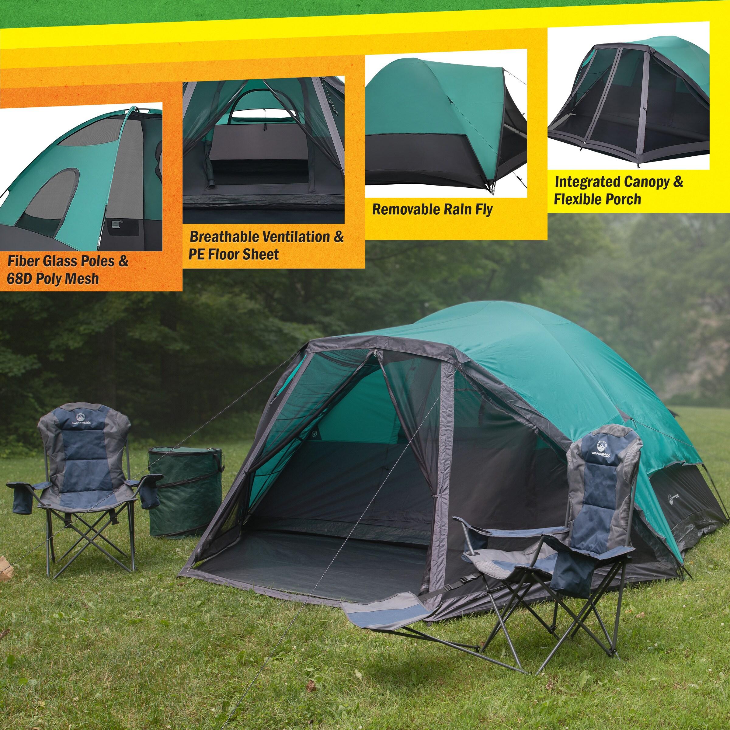 Wakeman Outdoors Cabin-Style 6 Person Camping Tent with Built-In Screen Tent and Carrying Bag, Teal