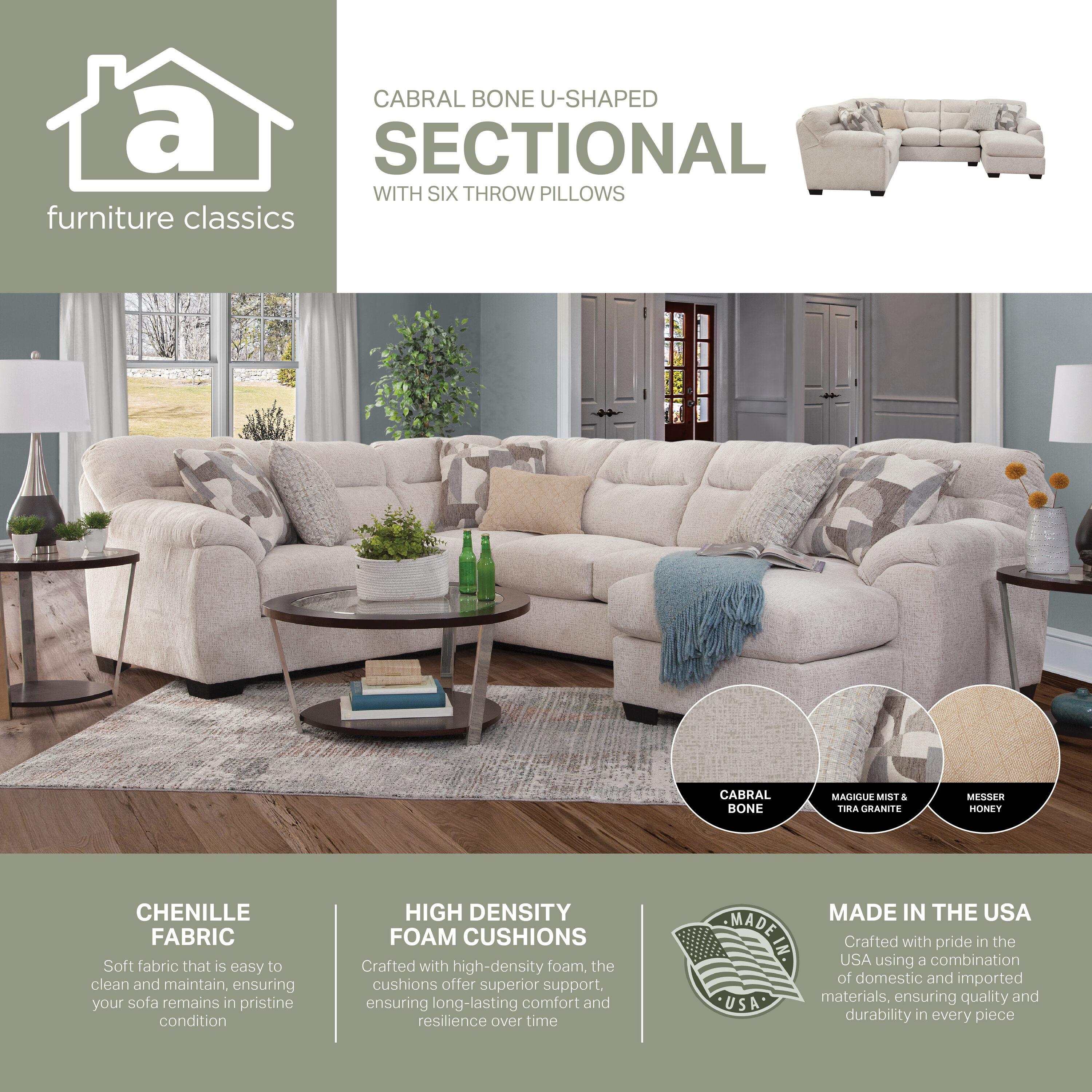 American Furniture Classics Cabral Slate L Shaped Sectional with 4 Throw Pillows