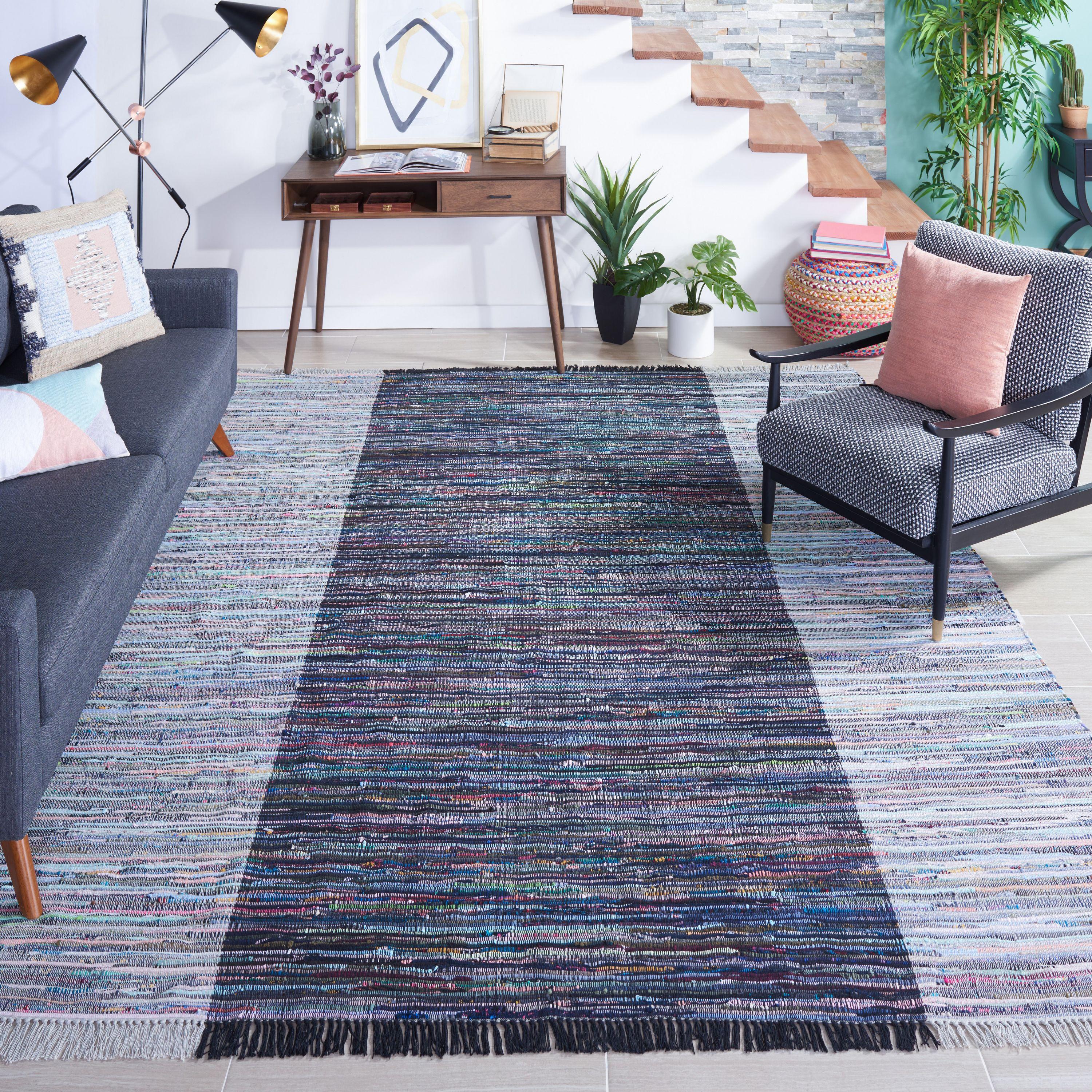 Rag Area Rug RAR122 Hand Woven Area Rug - Grey/Black - 8'x10' - Safavieh.