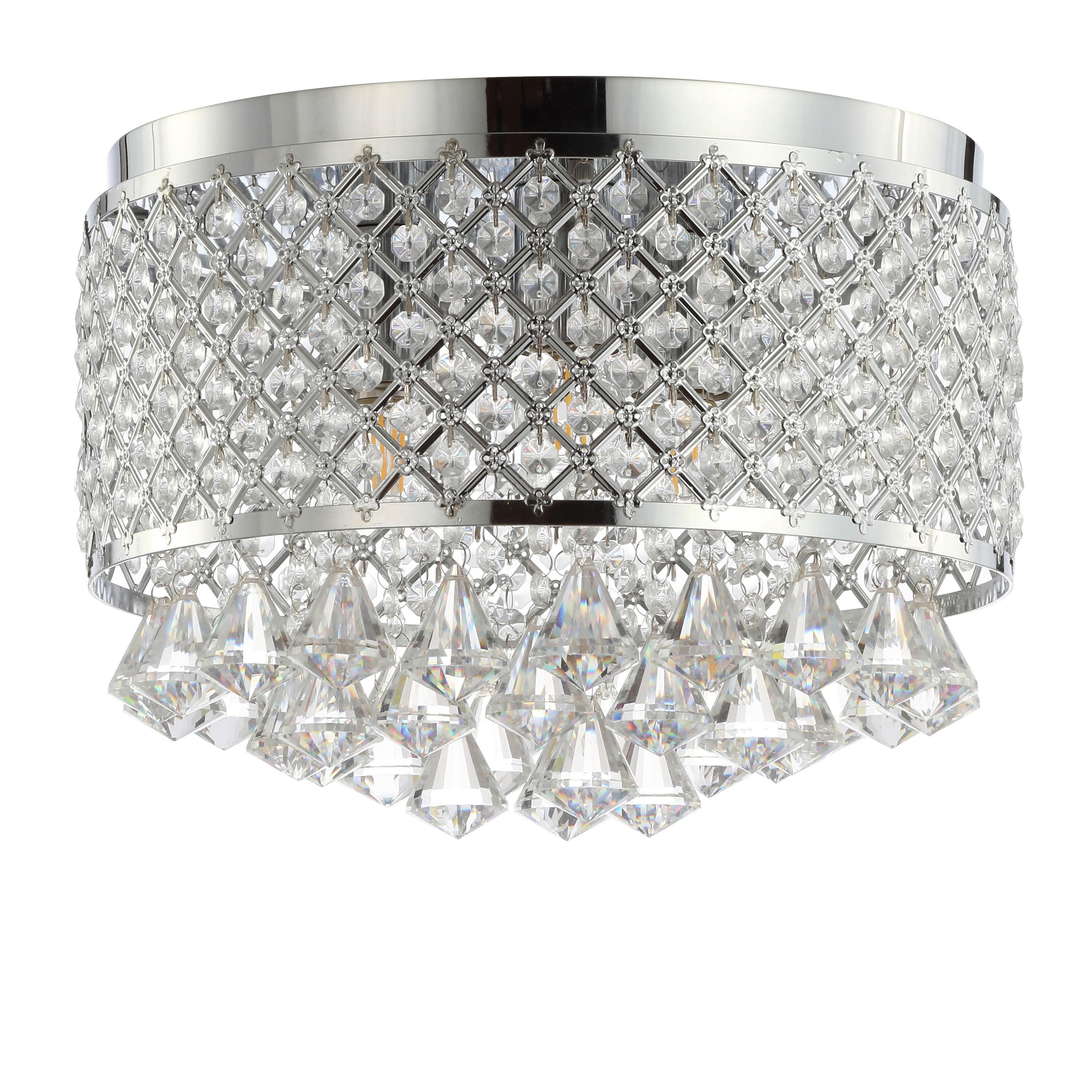 JONATHAN Y Evelyn 14.7" 3-Light Crystal Drops/Metal LED Flush Mount, Chrome