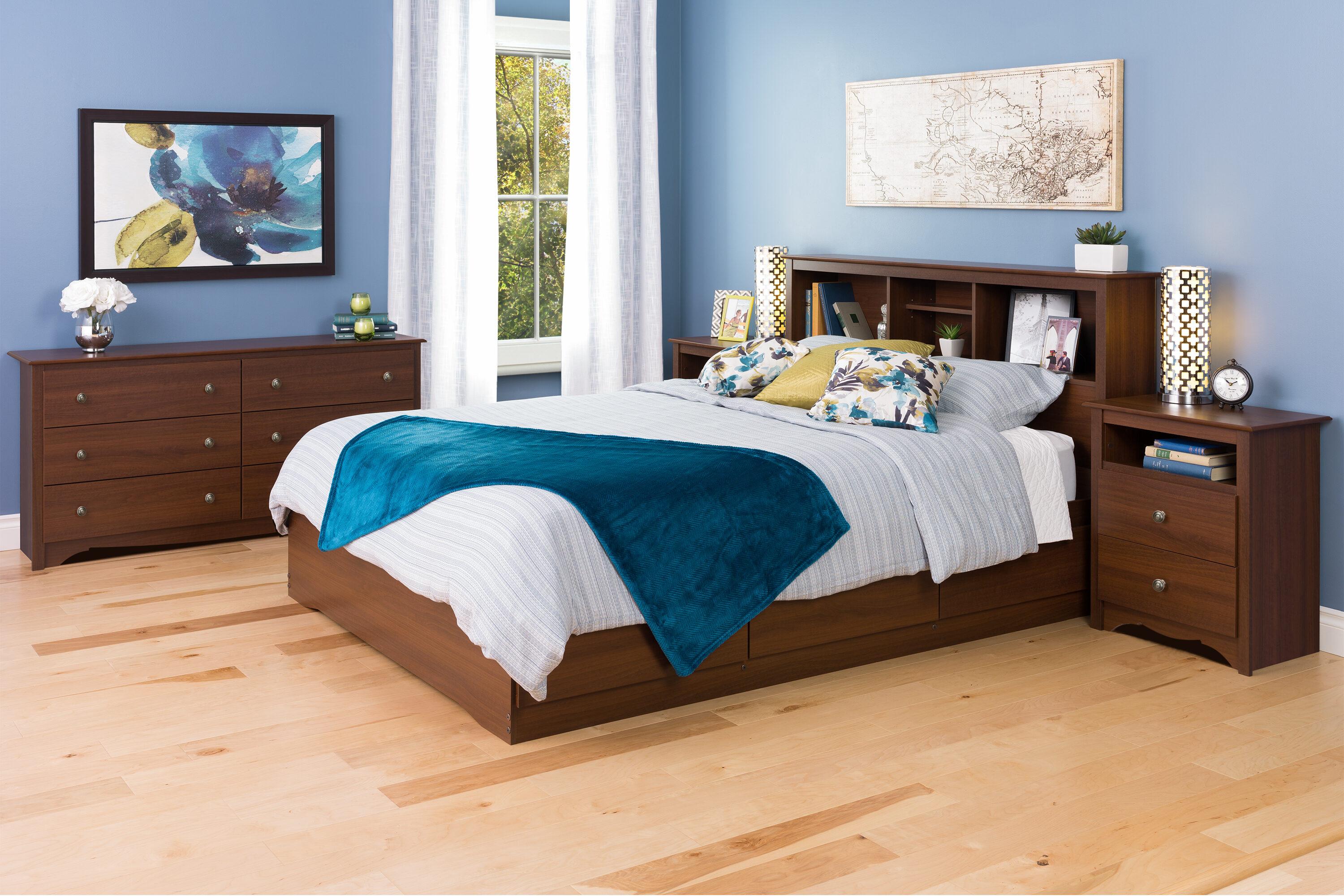 Prepac Monterey Headboard Double/Queen Cherry: Wood Composite, Built-In Bookshelf, No Box Spring Needed