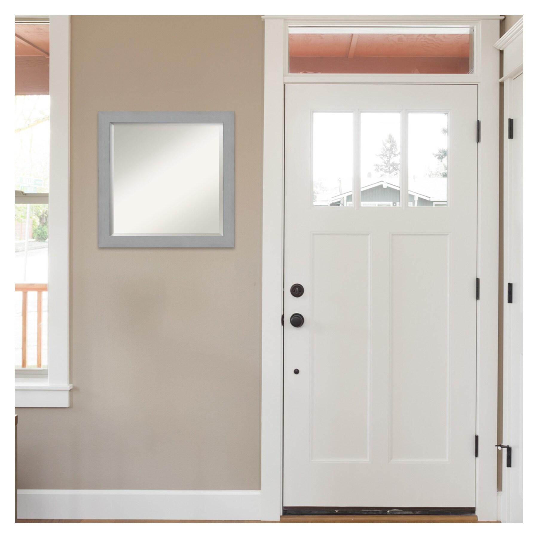 24" x 24" Brushed Nickel Framed Wall Mirror Silver - Amanti Art: Modern Square Beveled, No Assembly Required