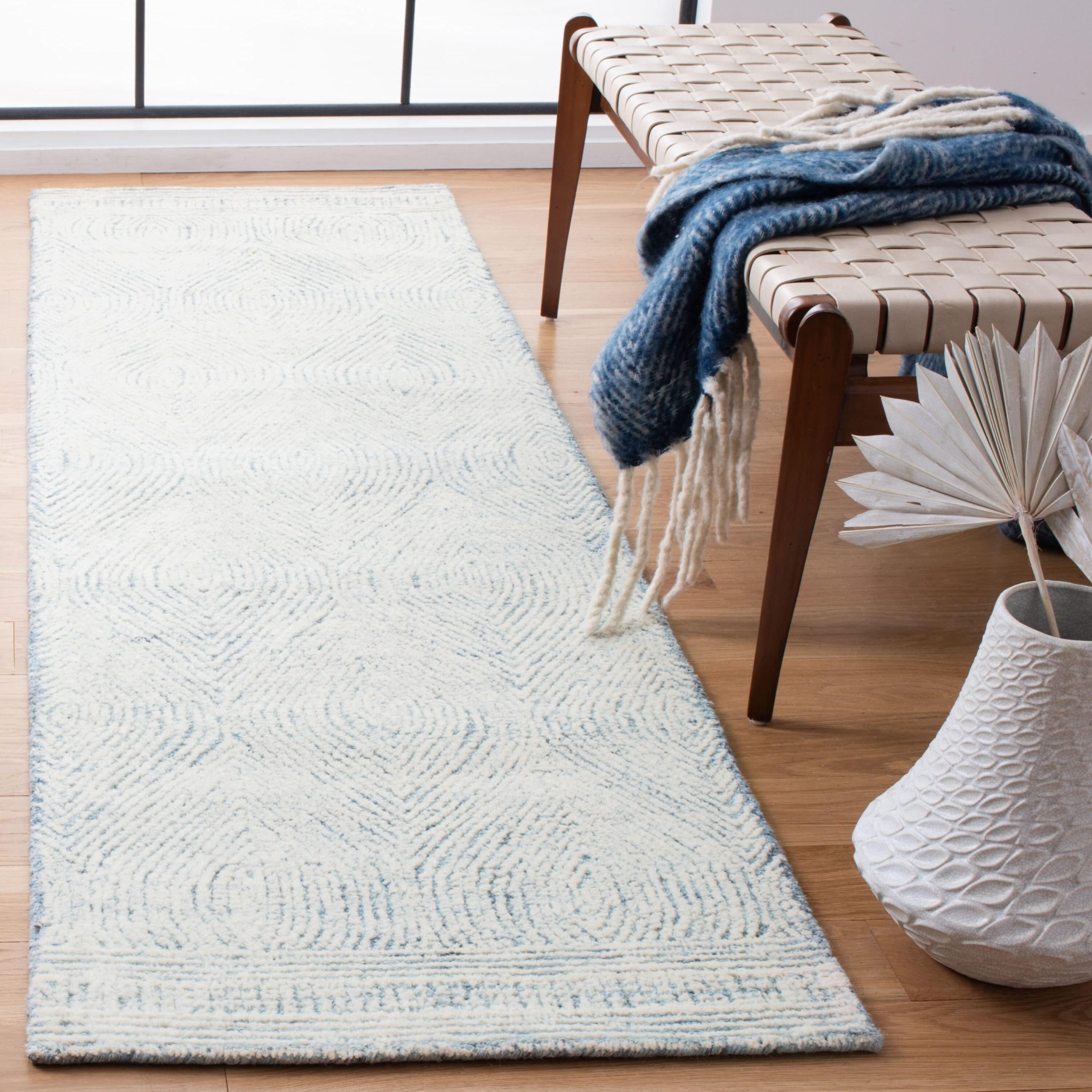 Abstract ABT340 Handmade Indoor Runner - Ivory/Blue - 2'-3"x12' - Safavieh