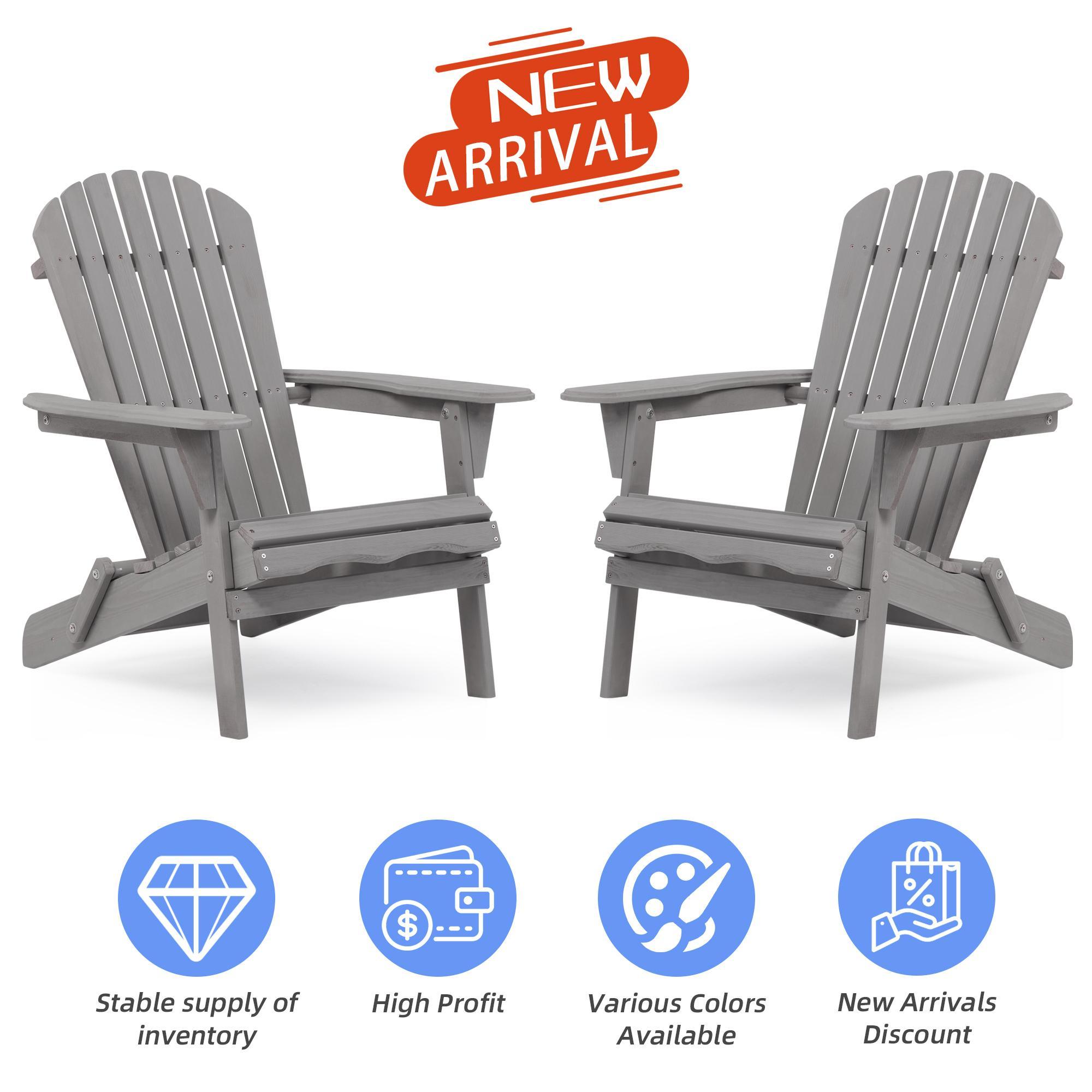 Triple Tree Wood Adirondack Folding Chairs - Set of 2, Gray