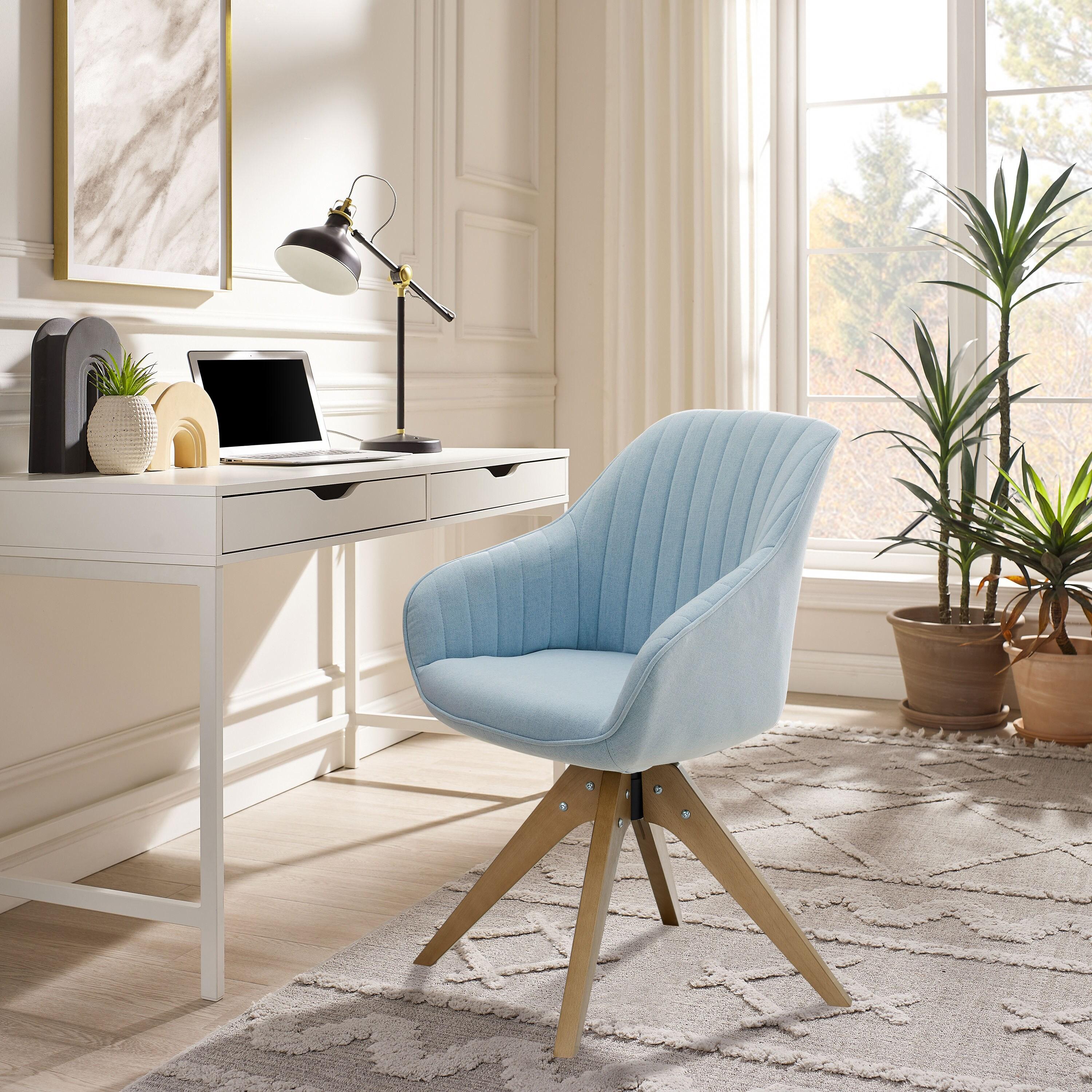 Art Leon Mid Century Accent Chair Fabric Swivel Beech Wood Legs, Light Blue