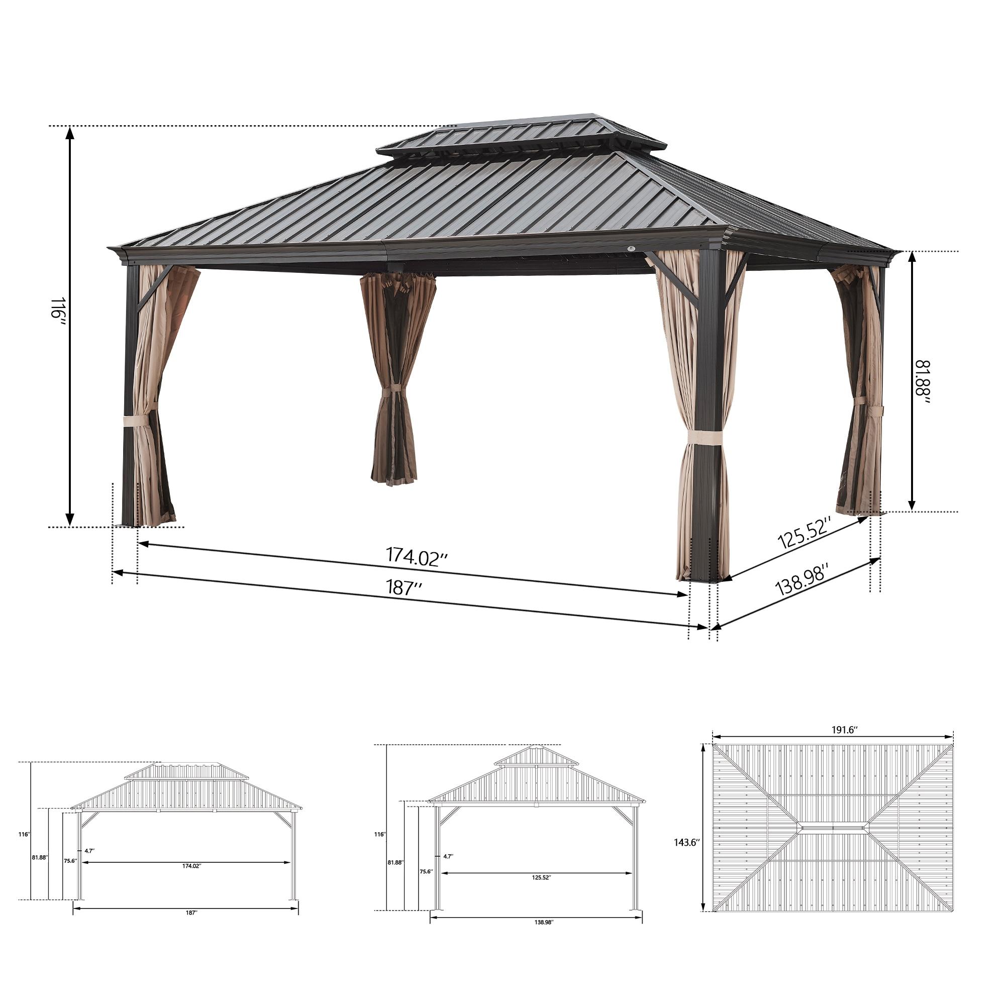 Peak Home Furnishings Hardtop Aluminum Patio Gazebo