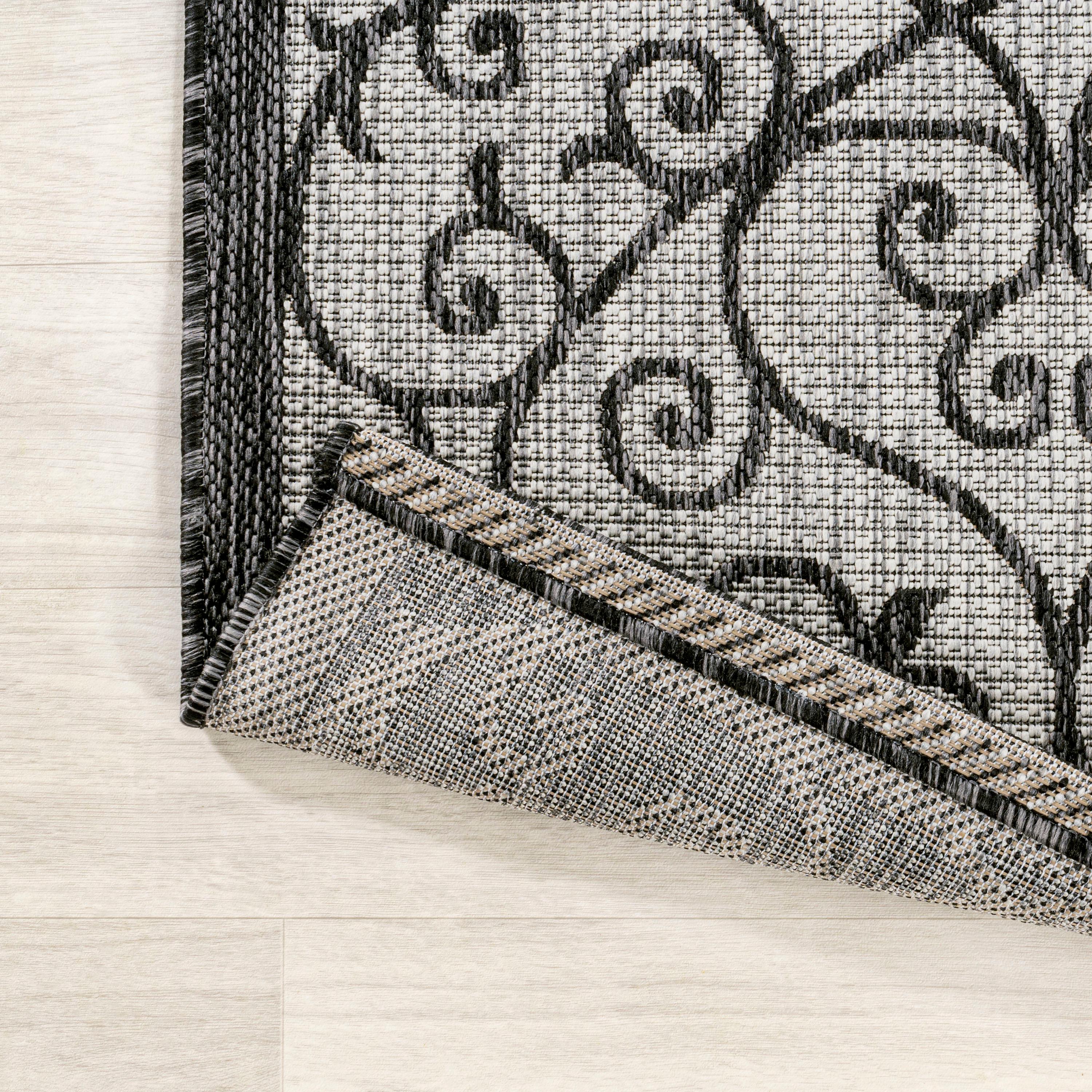 8' x 10' Madrid Vintage Filigree Textured Weave Indoor/Outdoor Area Rug, Light Gray/Black - JONATHAN Y