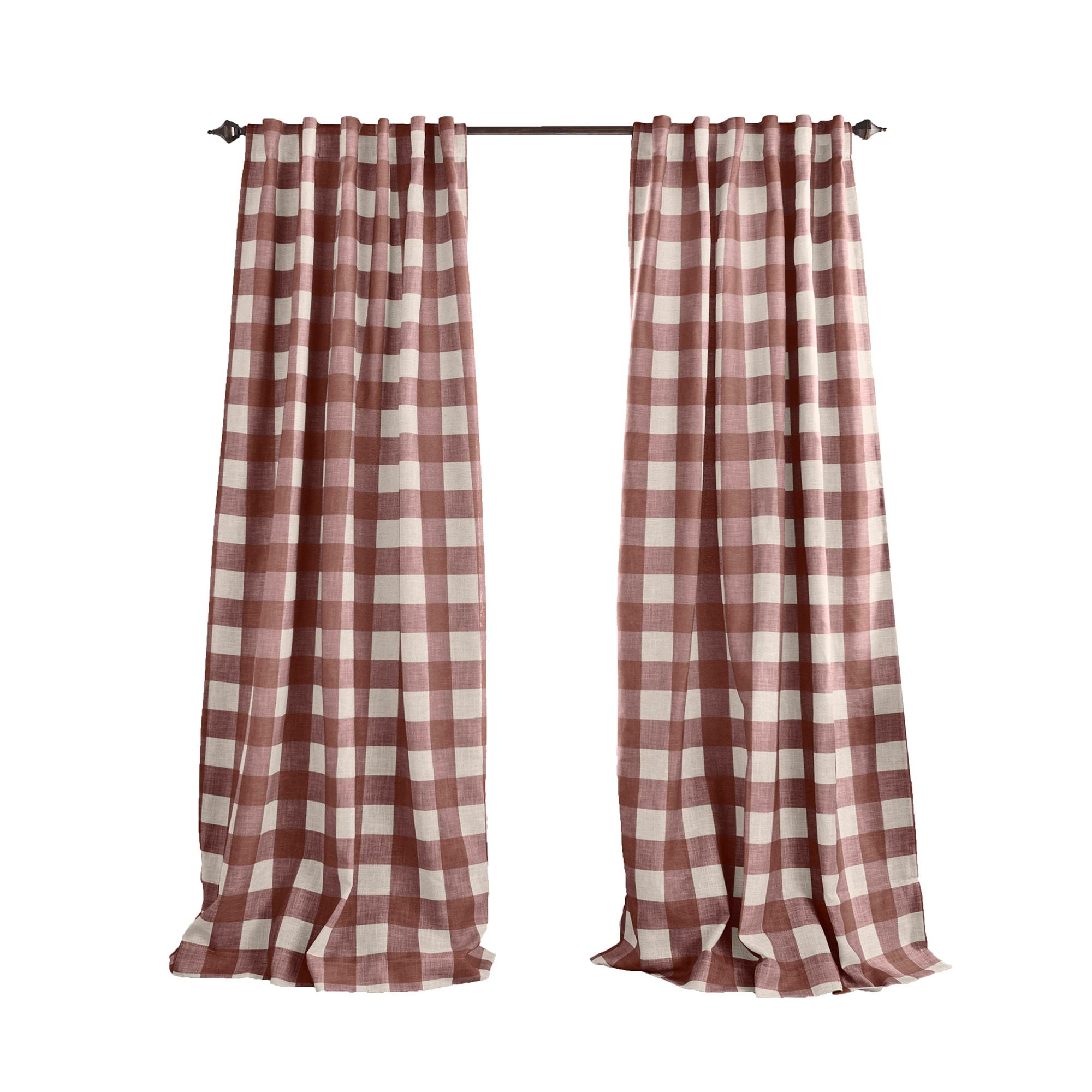 Grainger Buffalo Check Lined Room Darkening Single Window Curtain Panel - 52" x 84" - Red - Elrene Home Fashions