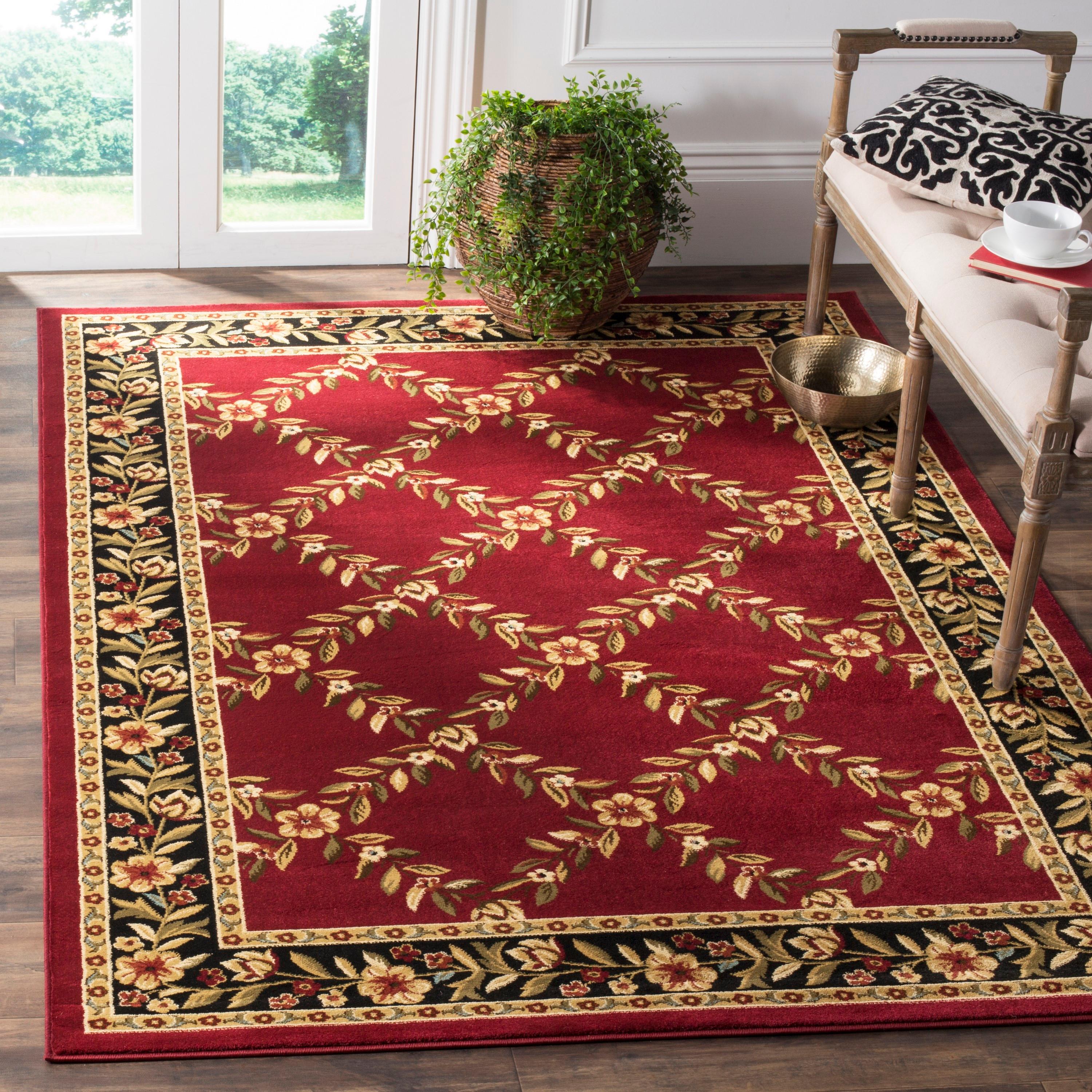 Safavieh Lyndhurst Open Floral 7 x 7 (ft) Loomed Polypropylene Red/Black Square Indoor Floral/Botanical Oriental Area rug