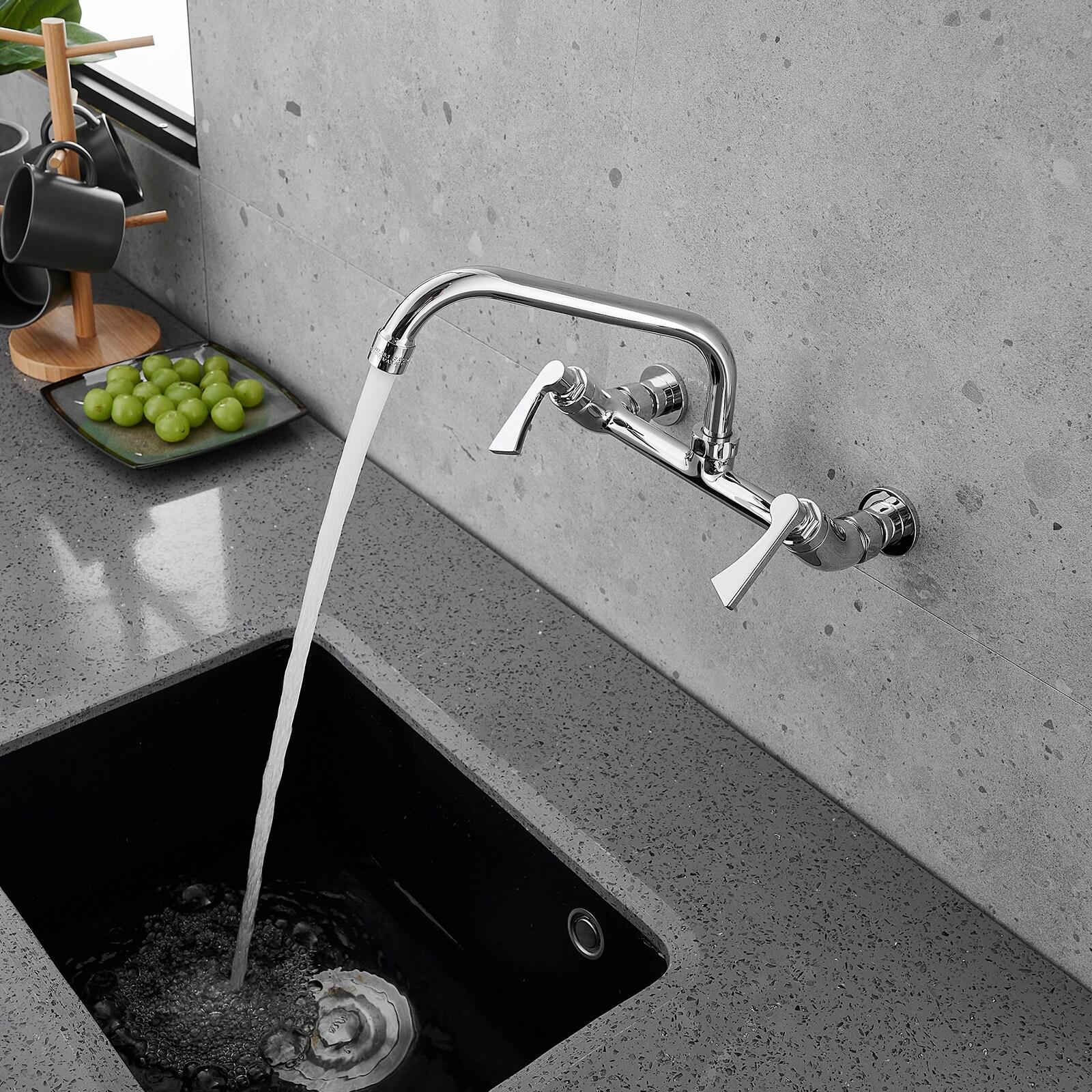 BWE Double-Handles Commercial Sink Faucet with 8" Swivel Spout Wall Mount Standard Kitchen Faucet