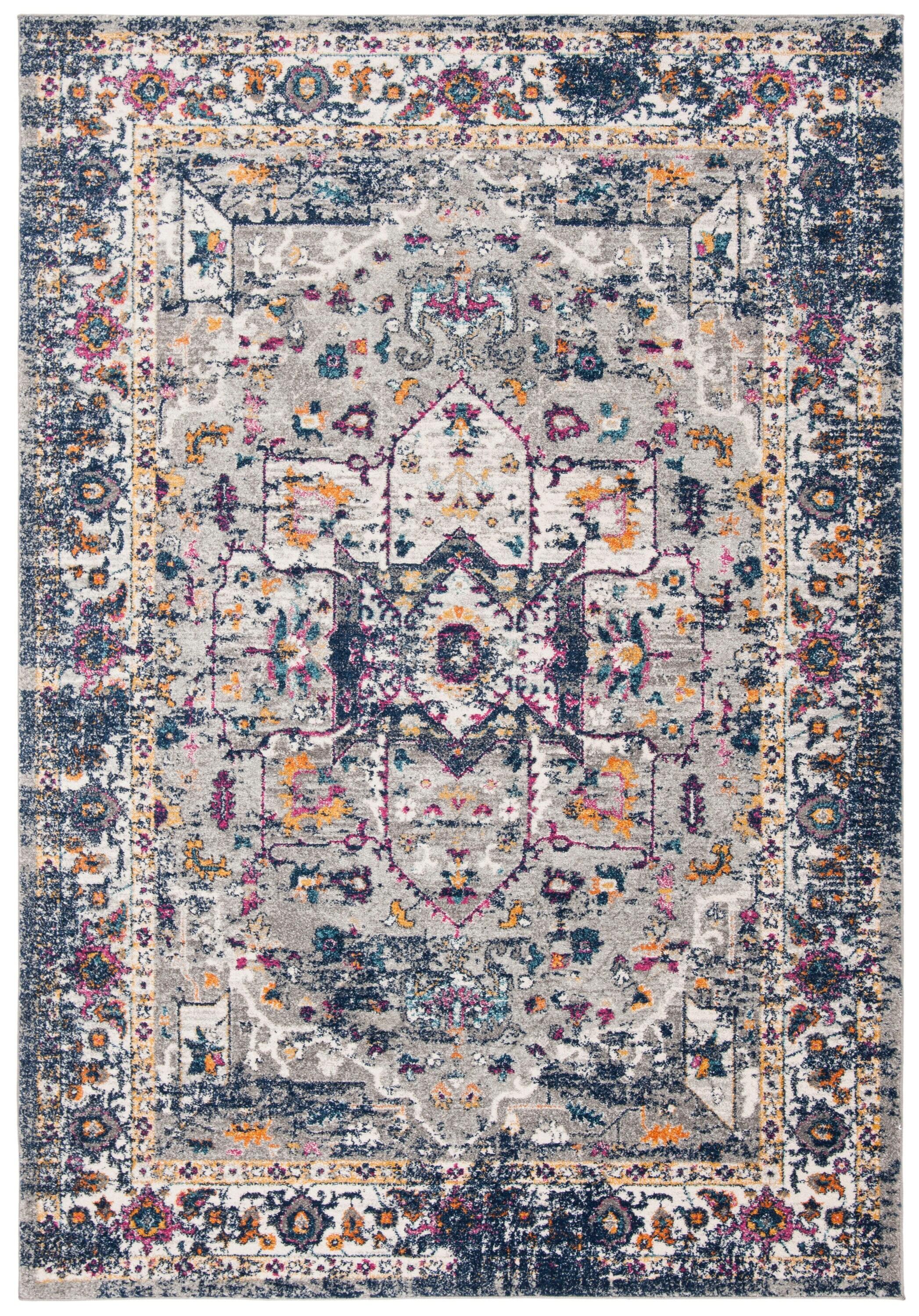 Evoke Grey and Navy Synthetic 3' x 5' Reversible Area Rug