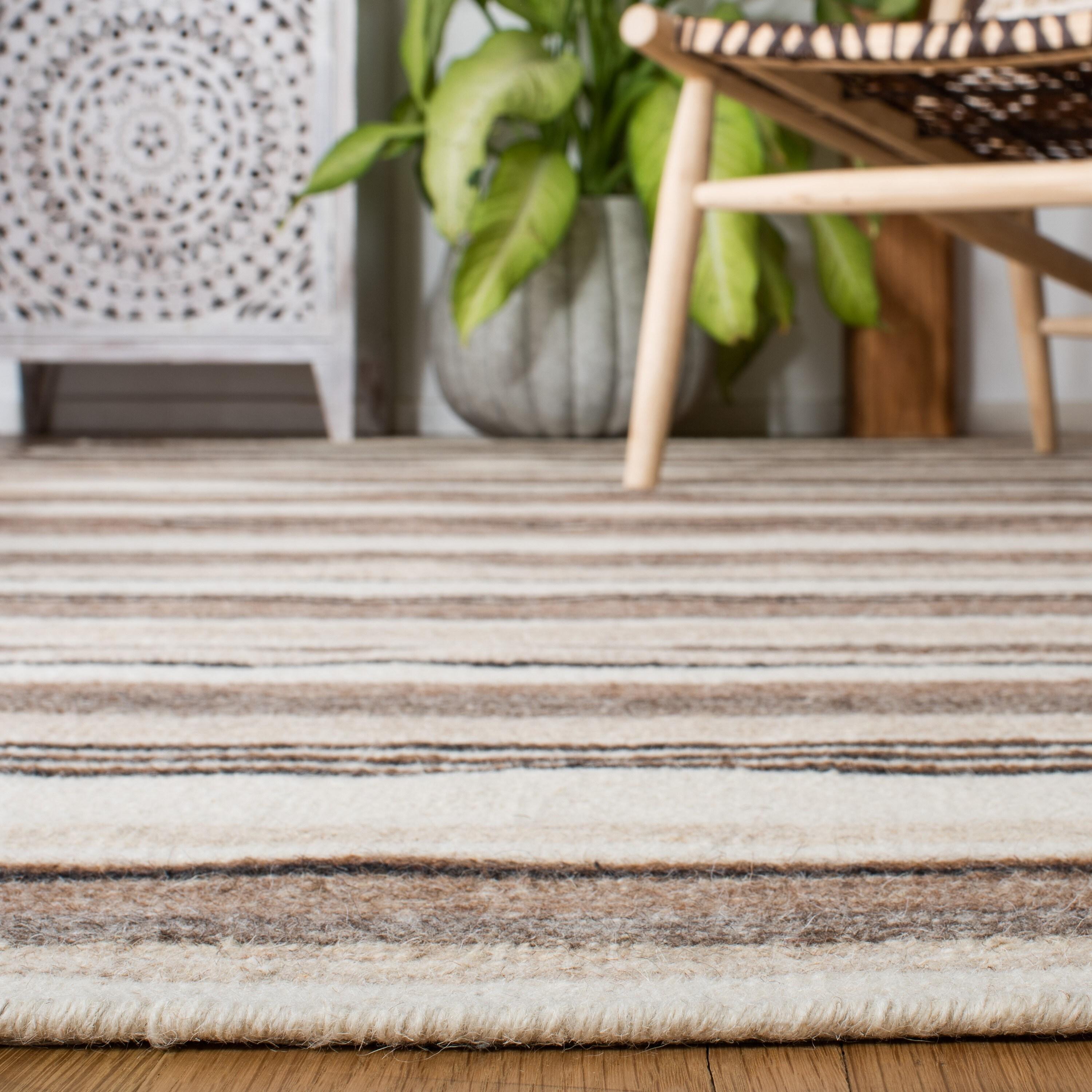 Striped Kilim STK601 Hand Loomed Indoor Area Rug - Natural/Ivory - 9'x12' - Safavieh