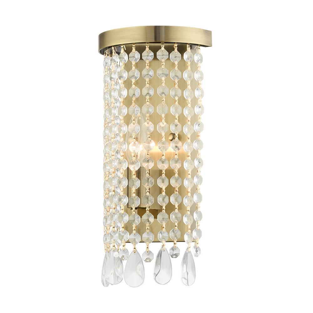 Elegant Antique Brass Dimmable Wall Sconce with Crystal Shade