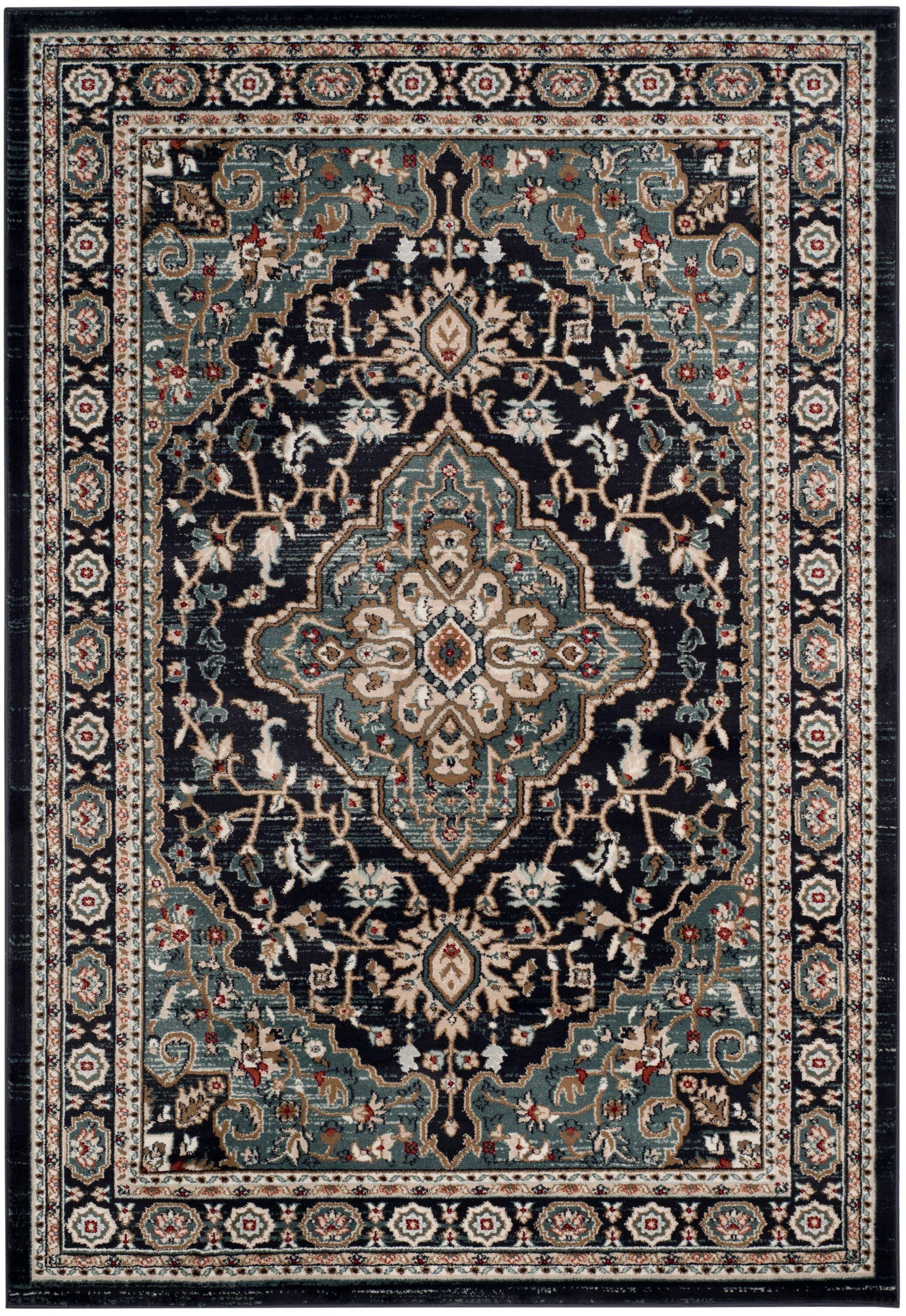 Lyndhurst LNH338 Power Loomed Area Rug - Anthracite/Teal - 4'x6' - Safavieh.
