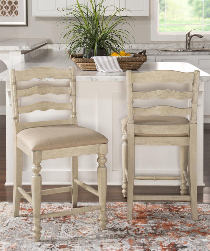 24" Marino Padded Seat Counter Height Barstool Upholstered Seat and Back White - Linon: Rubberwood Frame, Foam Fill, Ladder-Back Design