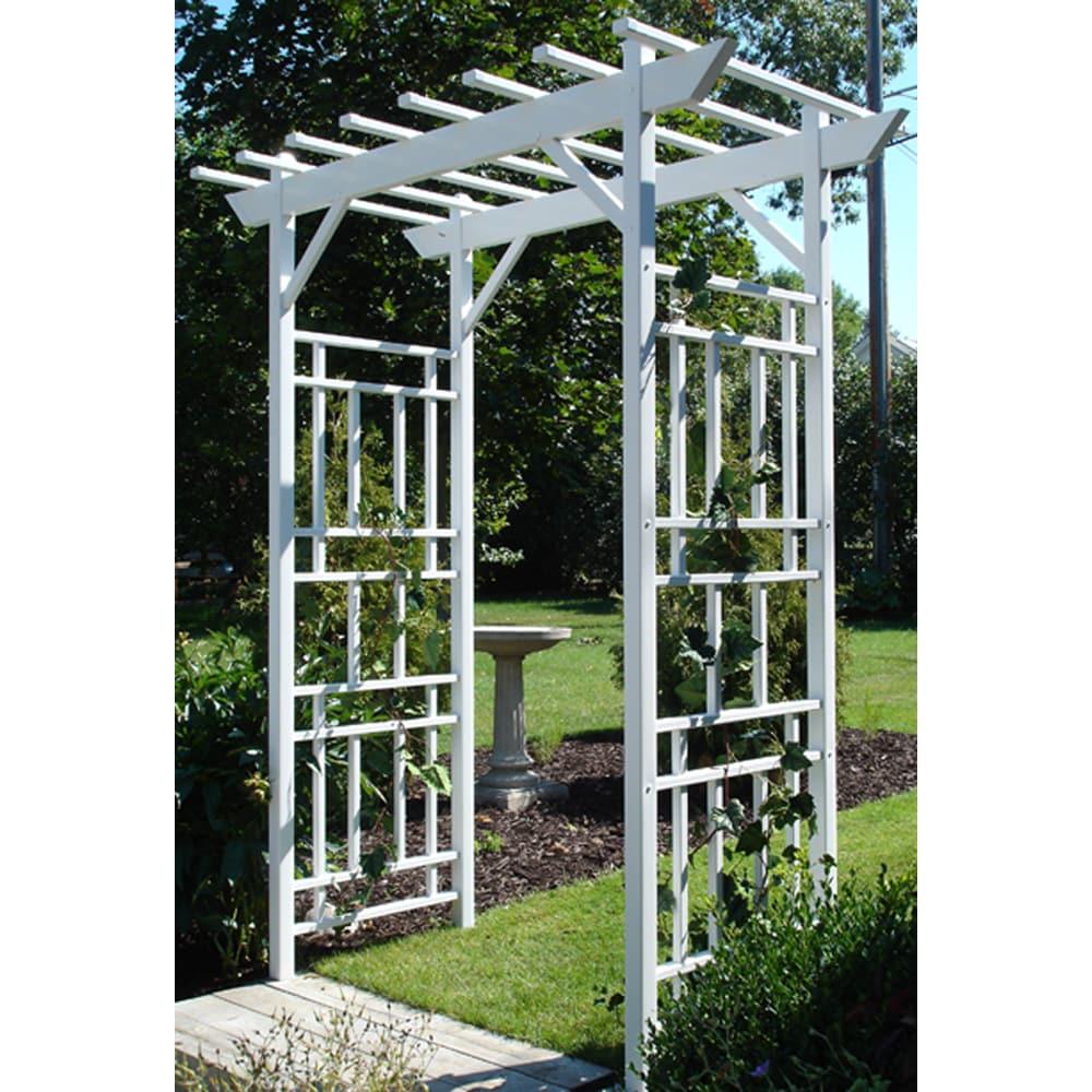 Dura-Trel Wellington Arbor 72" x 85" Outdoor Garden Arch Lattice Trellis, White