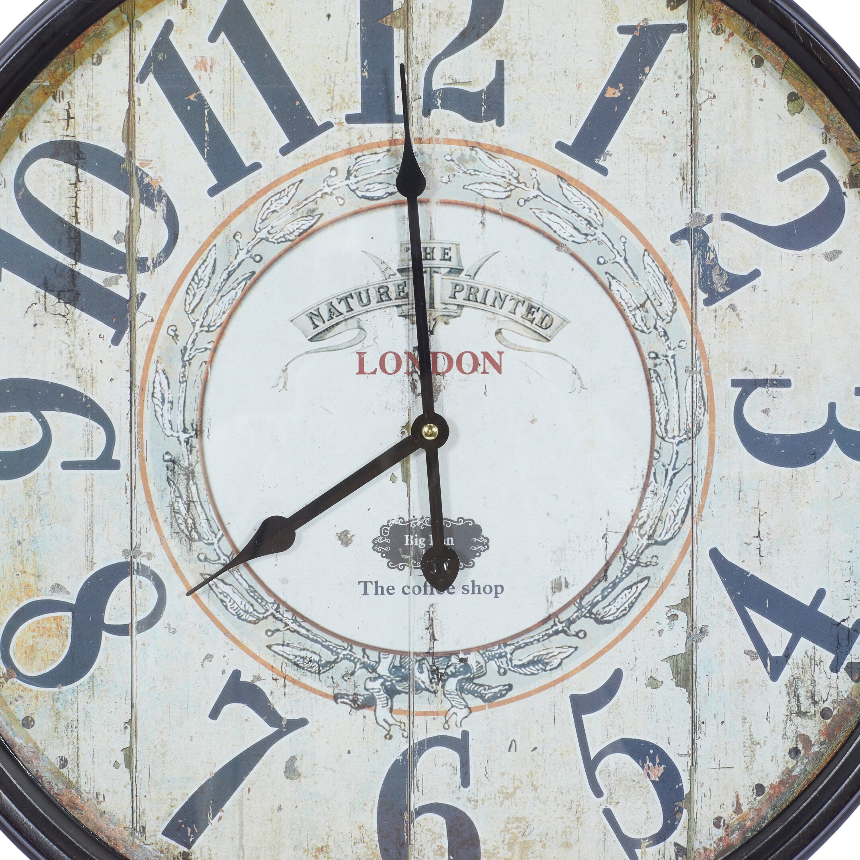 DecMode 20" Black Metal Finial Distressed Pocket Watch Inspired Wall Clock with Beige Clockface