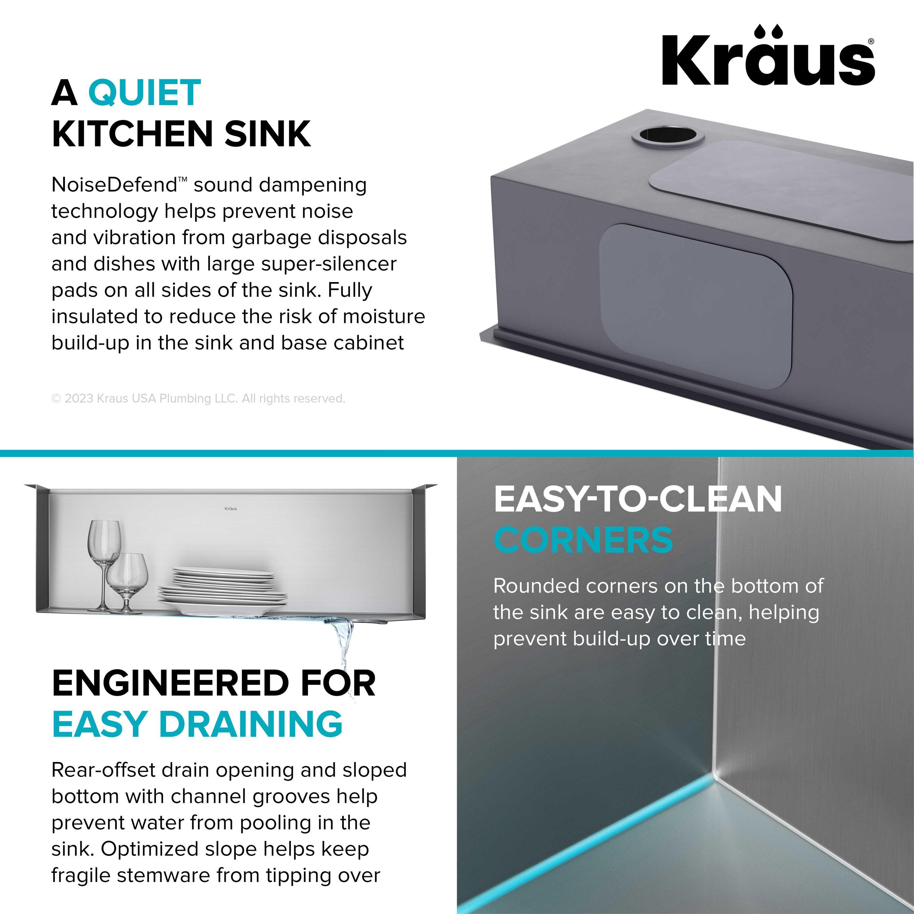 KRAUS Kore™ 28" L Undermount Workstation 16 Gauge Stainless Steel Single Bowl Kitchen Sink with Accessories