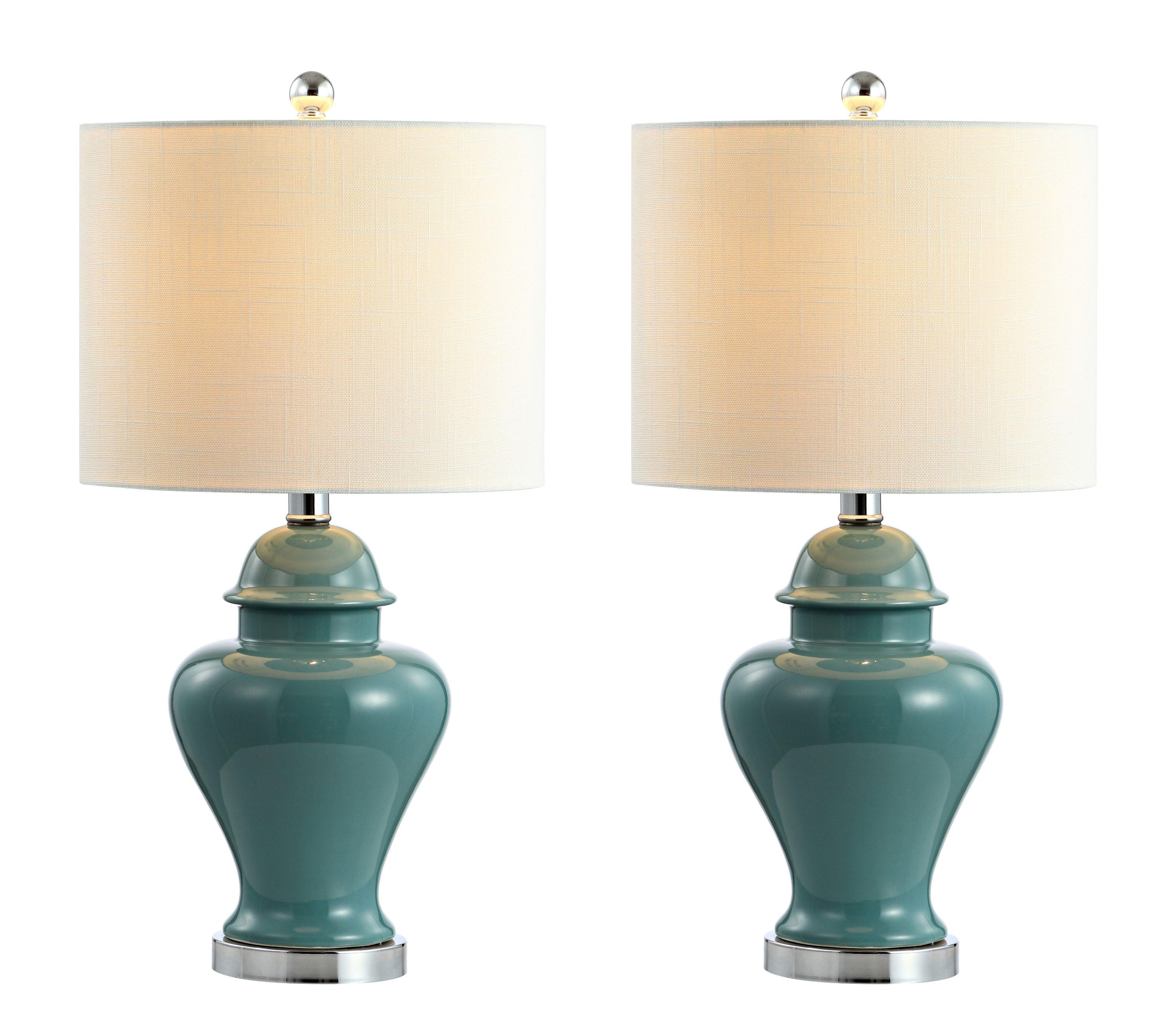 JONATHAN Y Qin 22" Ceramic/Iron Classic Cottage LED Table Lamp, Jade Green