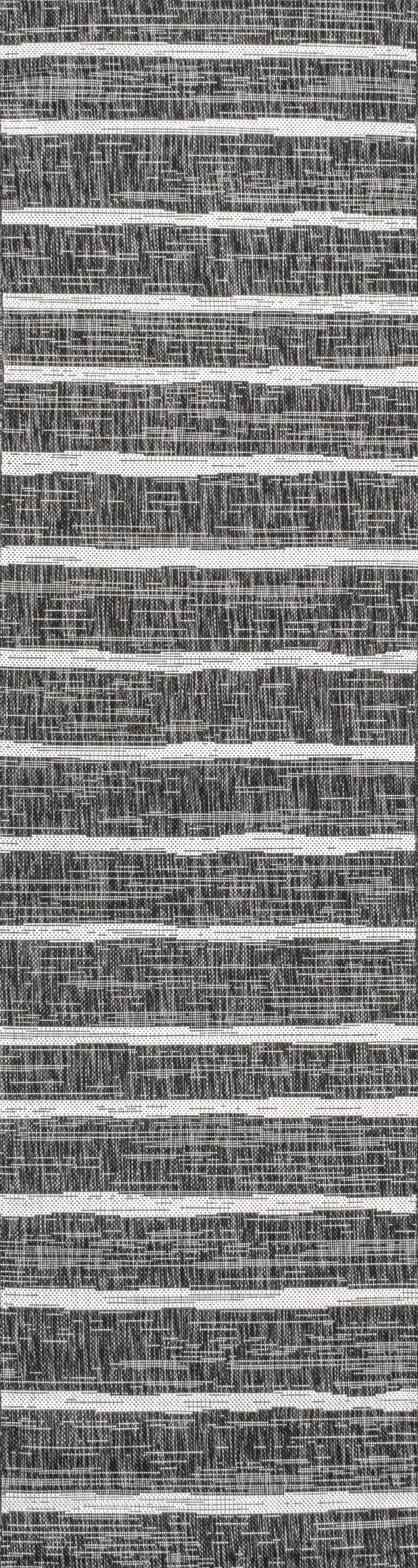 2' x 8' Colonia Berber Stripe Indoor/Outdoor Runner Rug, Black/Ivory - JONATHAN Y