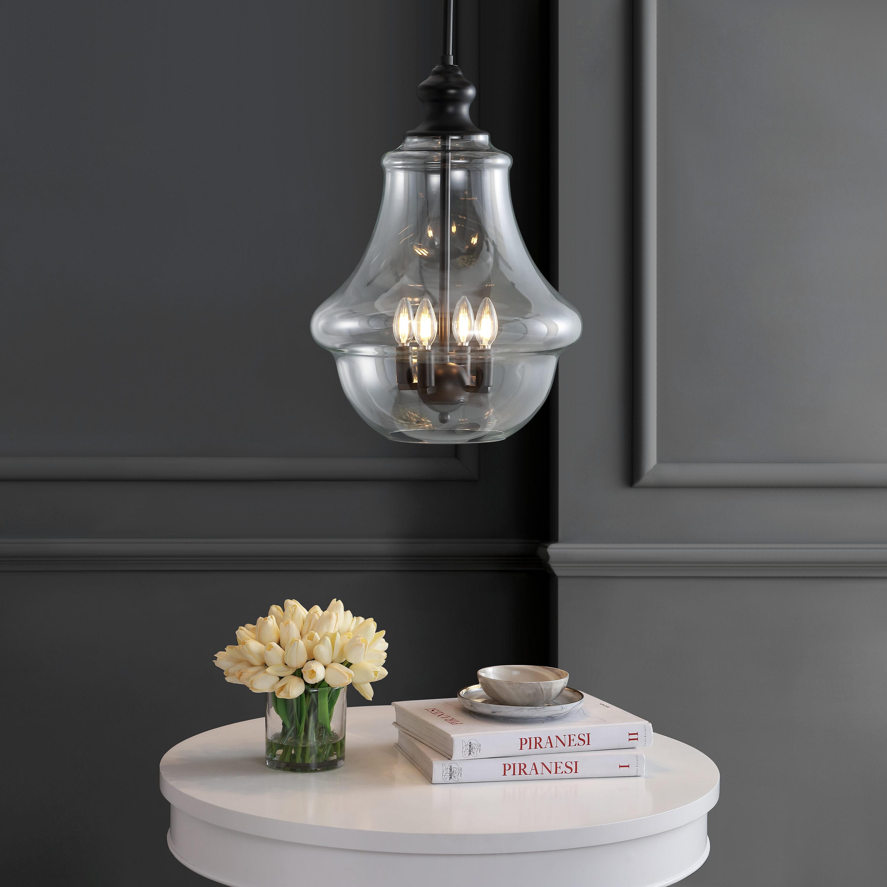 Adam 16" Adjustable Metal/Glass LED Pendant, Oil Rubbed Bronze