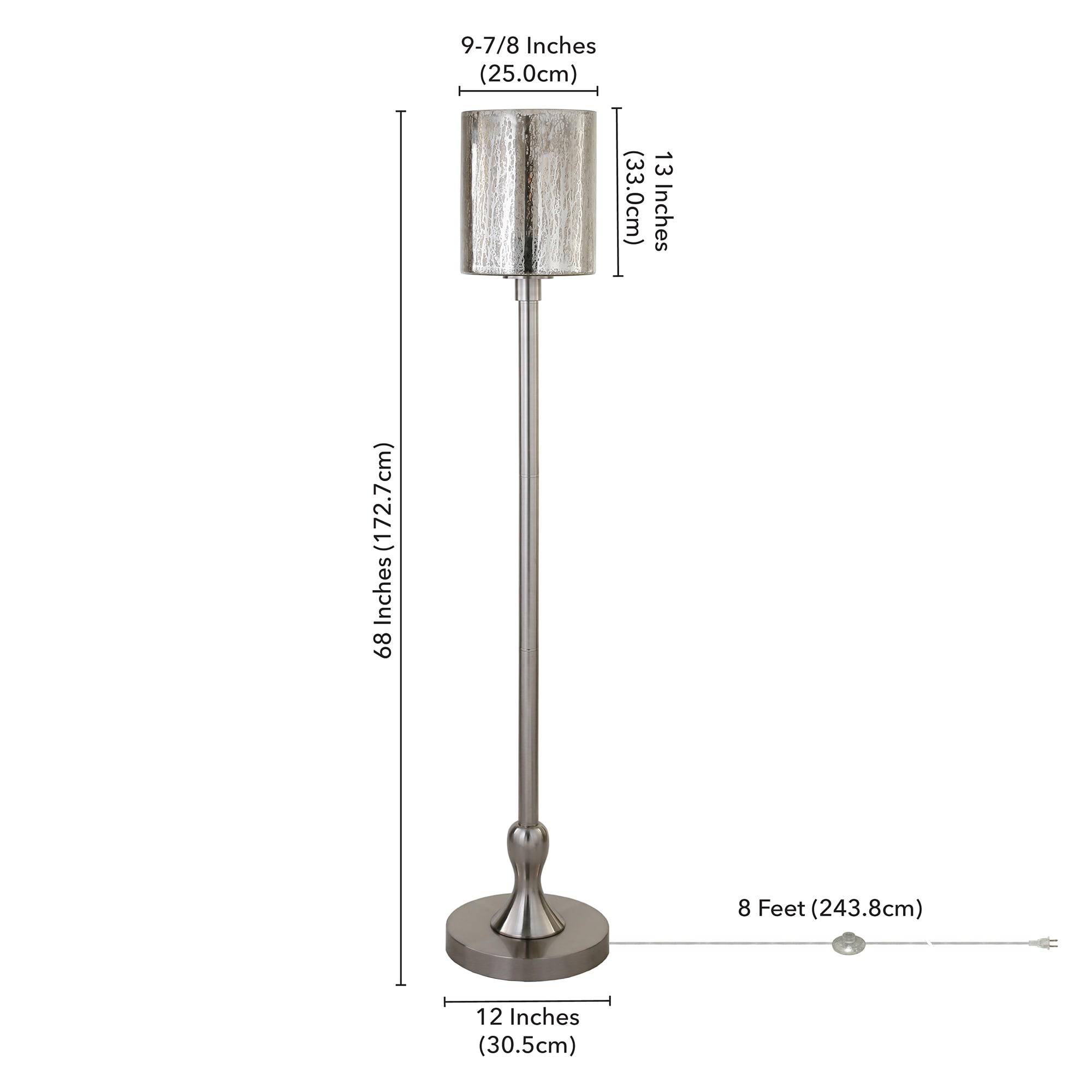 Henn&Hart 12" Brushed Nickel Finish Metal/Mercury Glass Floor Lamp