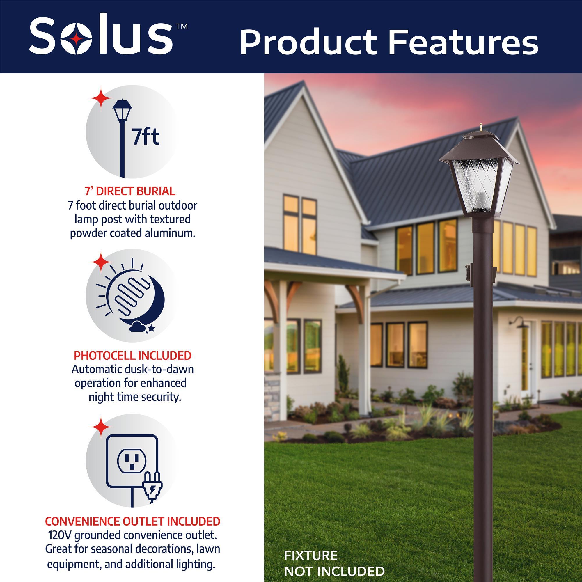 Solus Outdoor Hardwired Direct Burial Lamp Post with Decorative Cross Arm and Convenience Outlet & Reviews | Wayfair