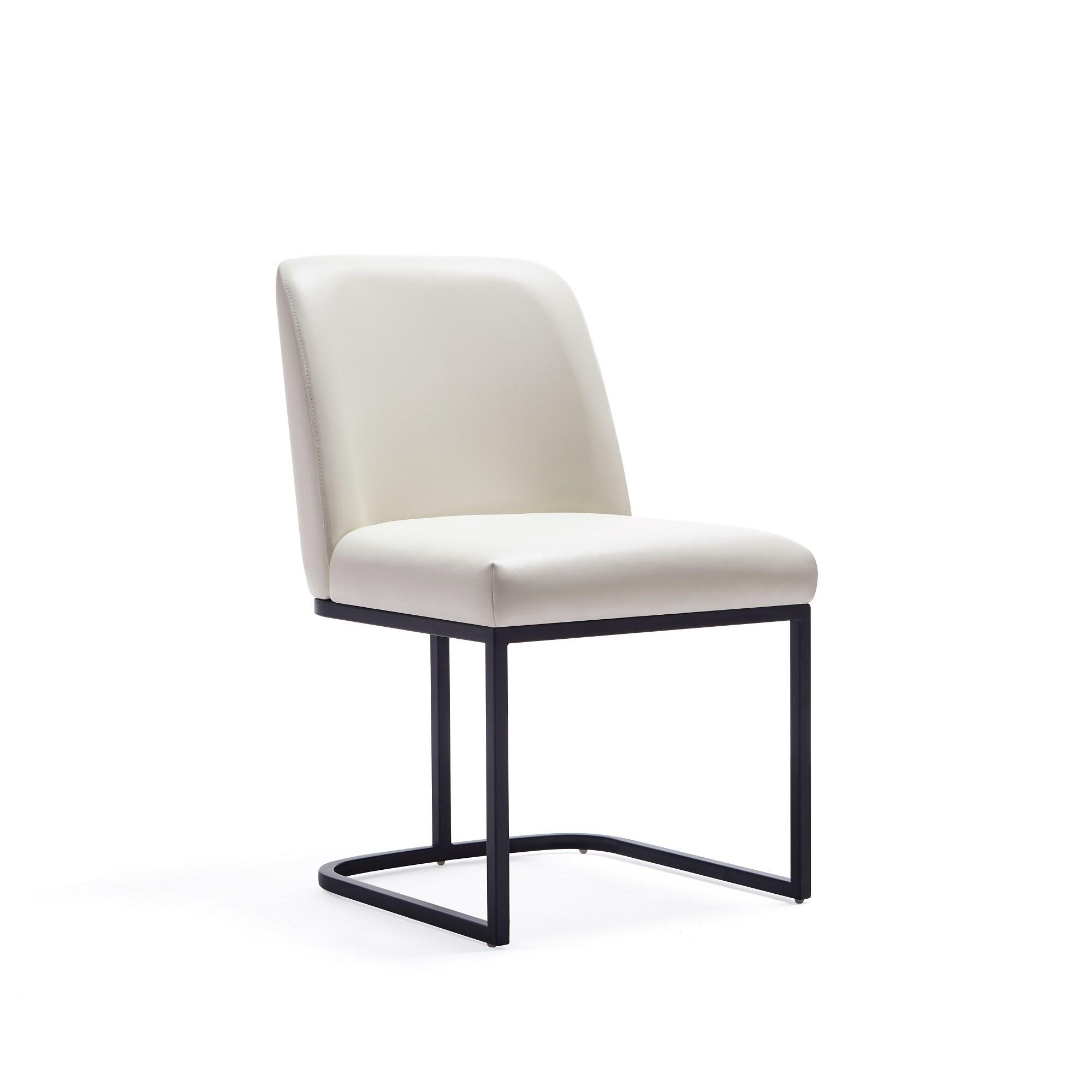 Set of 6 Serena Modern Leatherette Upholstered Dining Chair Set Cream - Manhattan Comfort: No Assembly, Steel Legs