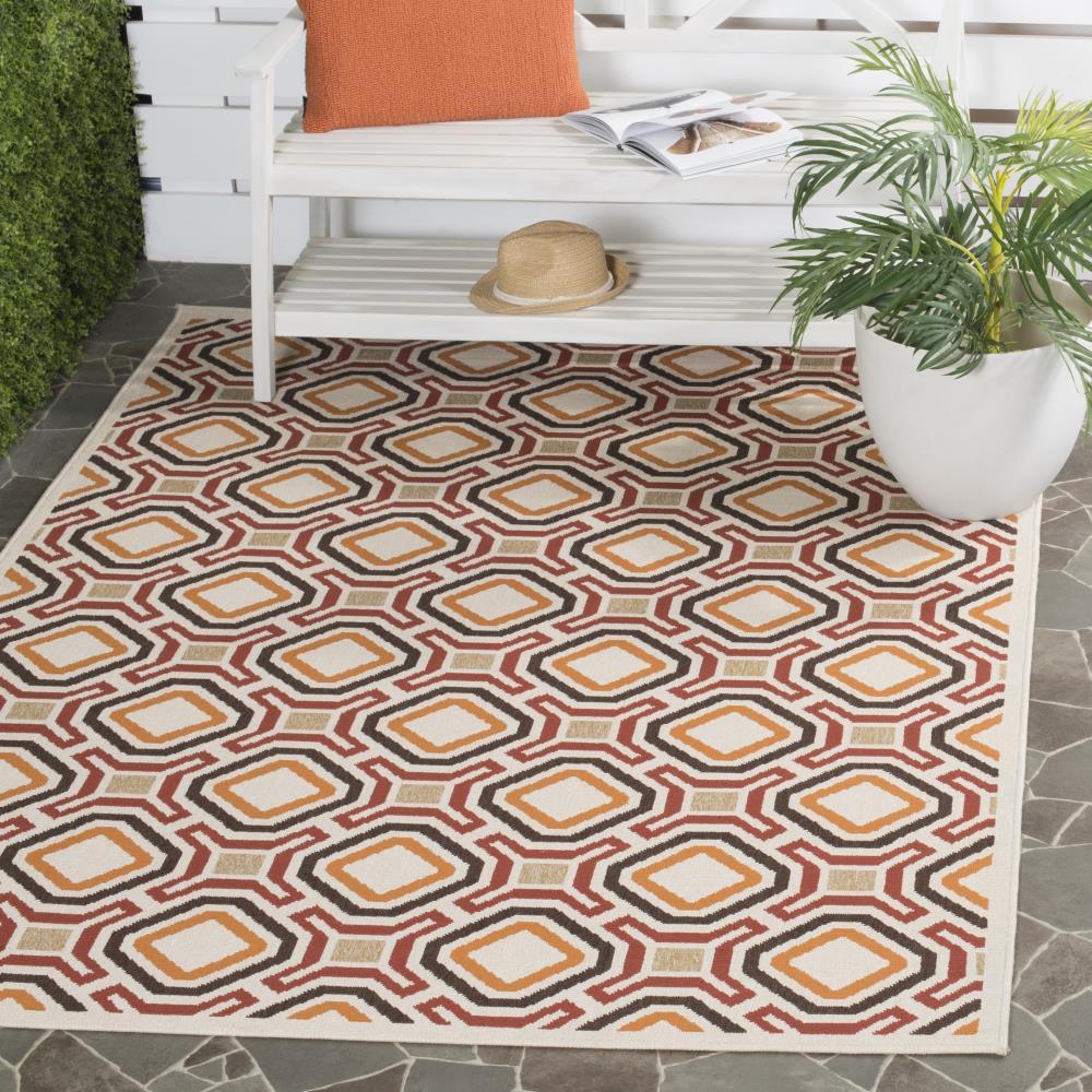 Veranda VER089 Power Loomed Indoor/Outdoor Area Rug - Creme/Red - 8'x11' - Safavieh