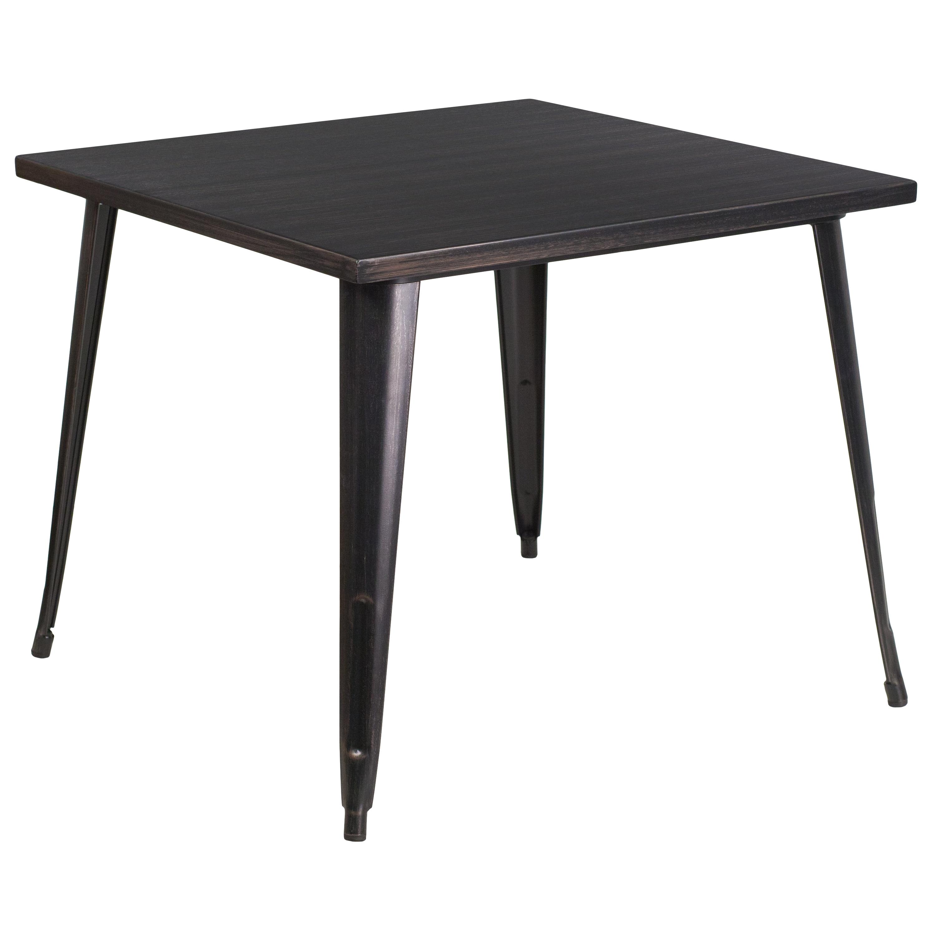 Flash Furniture Commercial Grade 35.5" Square Black-Antique Gold Metal Indoor-Outdoor Table