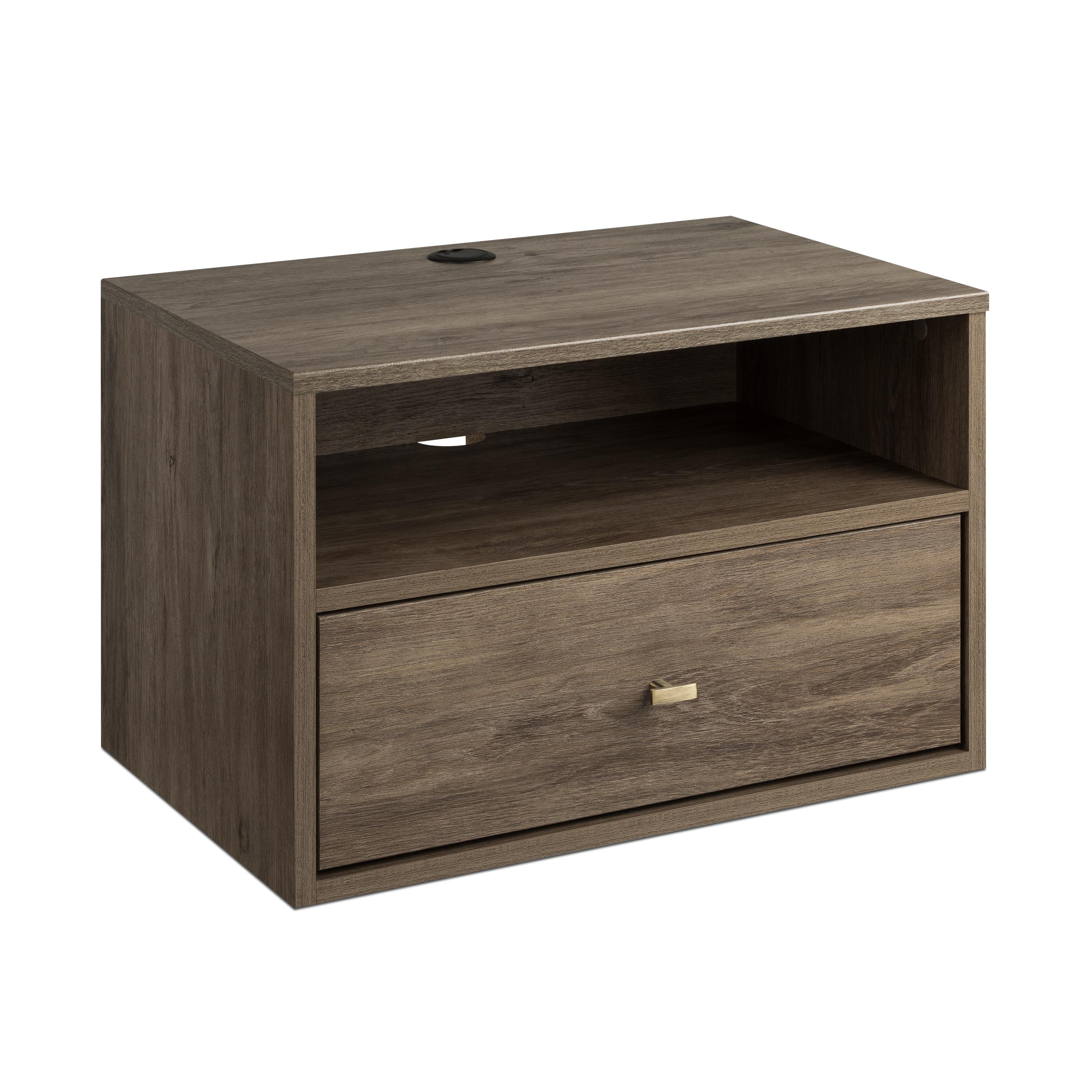 Floating 1 Drawer Nightstand with Open Shelf Drifted Gray - Prepac: Laminated, Cable Management, Metal Glides