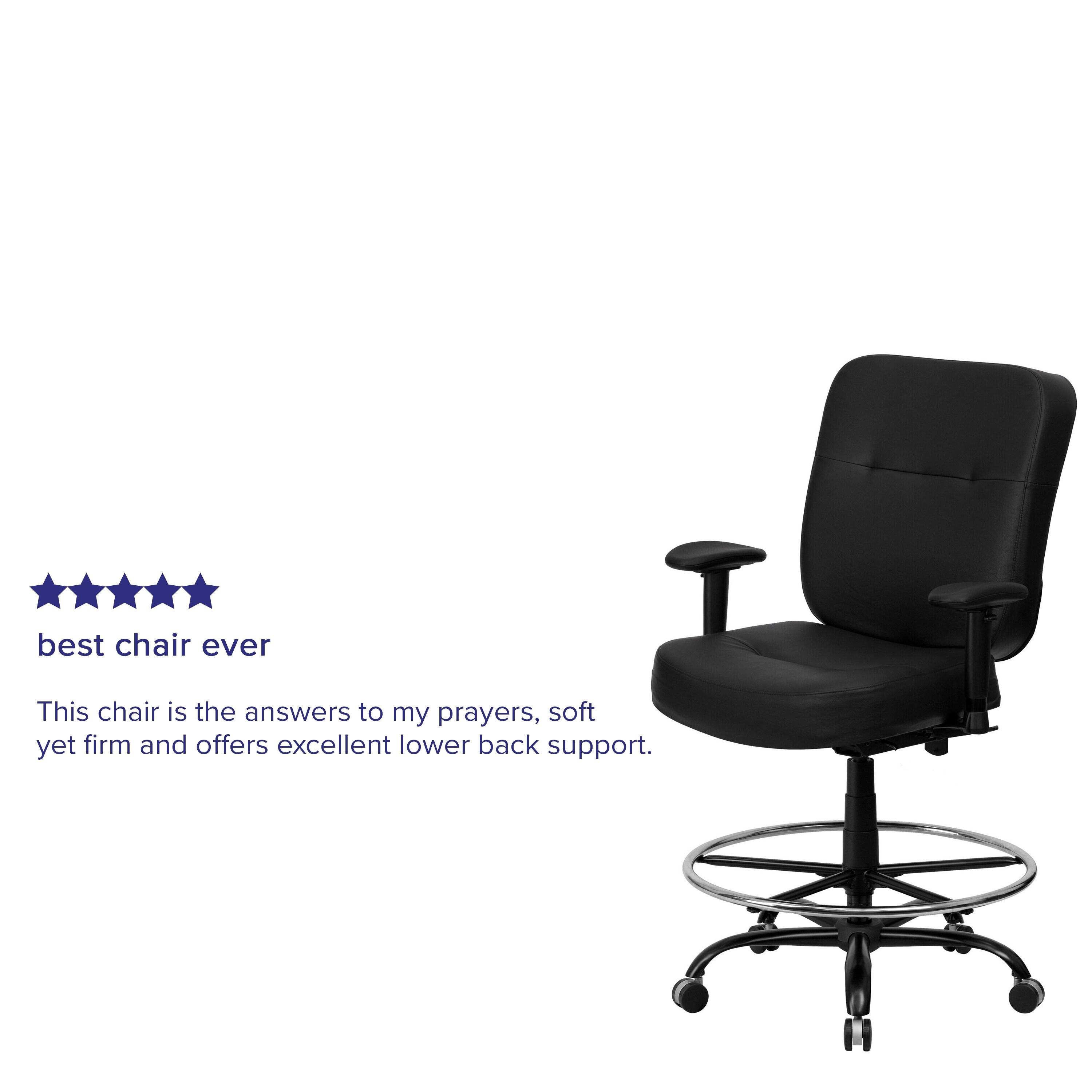 BizChair Big & Tall 400 lb. Rated Black LeatherSoft Ergonomic Drafting Chair with Adjustable Arms