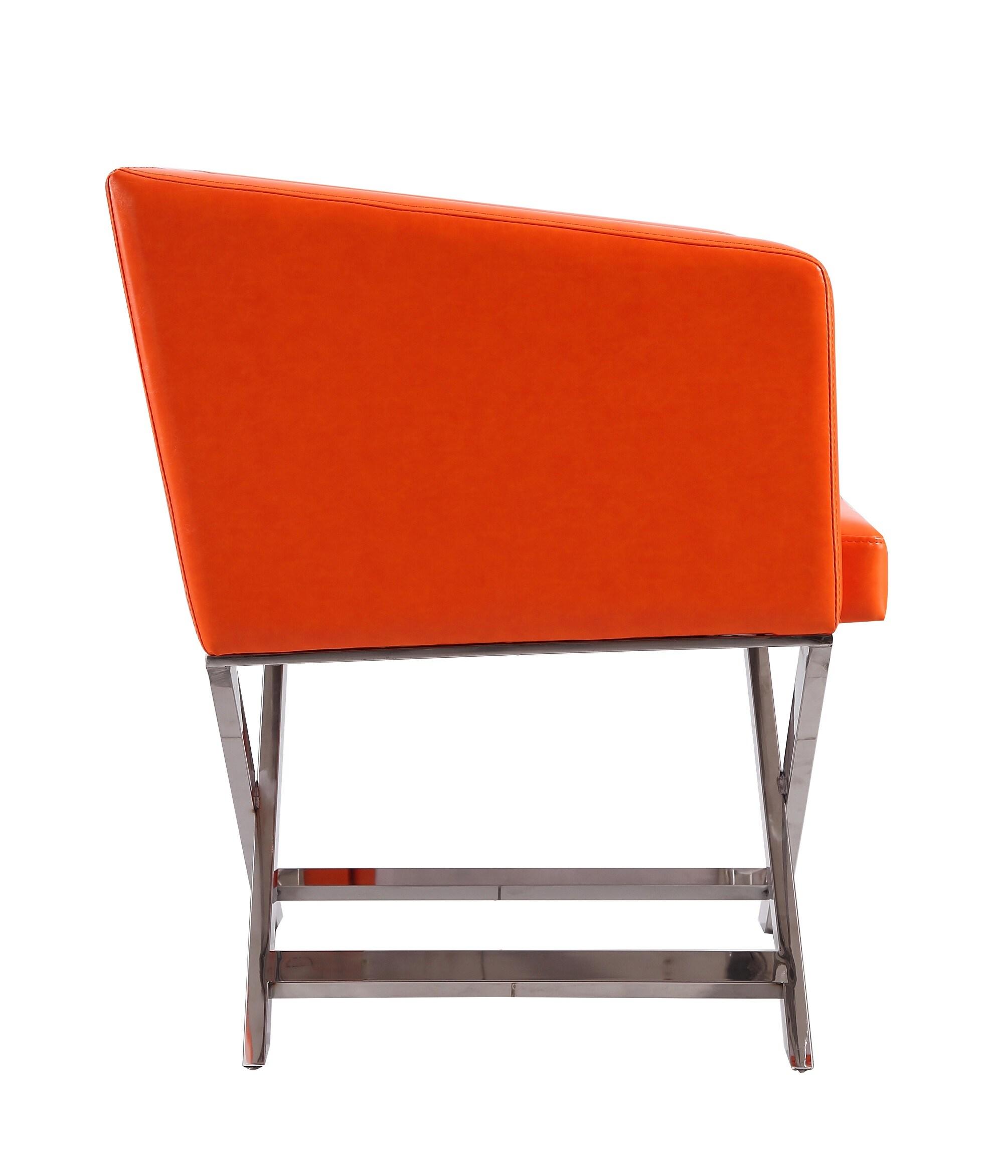 Set of 2 Hollywood Faux Leather Lounge Accent Chairs Orange - Manhattan Comfort: Chrome-Finished Metal, No Assembly Required